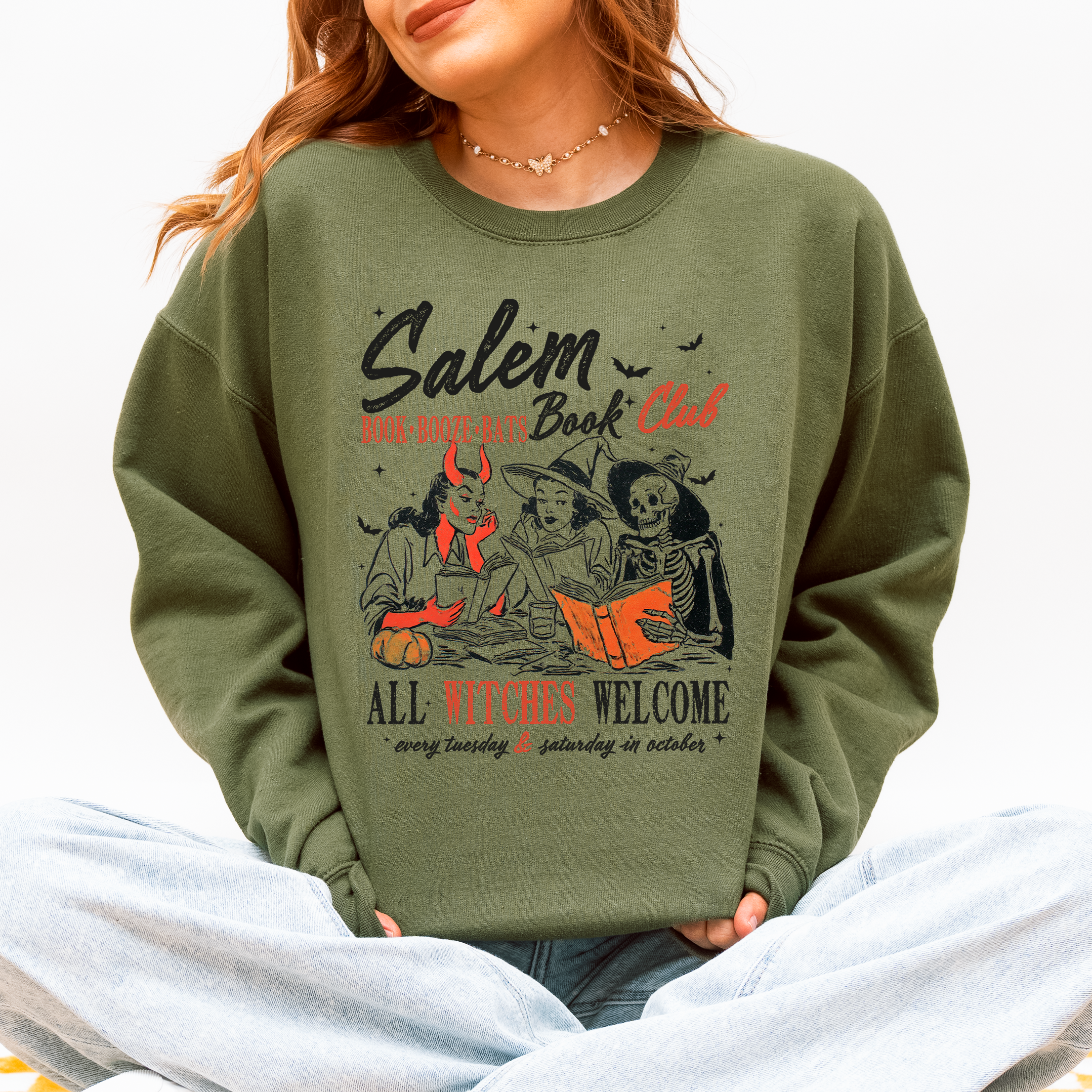 Salem Book Club All Witches Welcome Bookish Booktok Classic Vintage Halloween Reading Books Sweatshirt