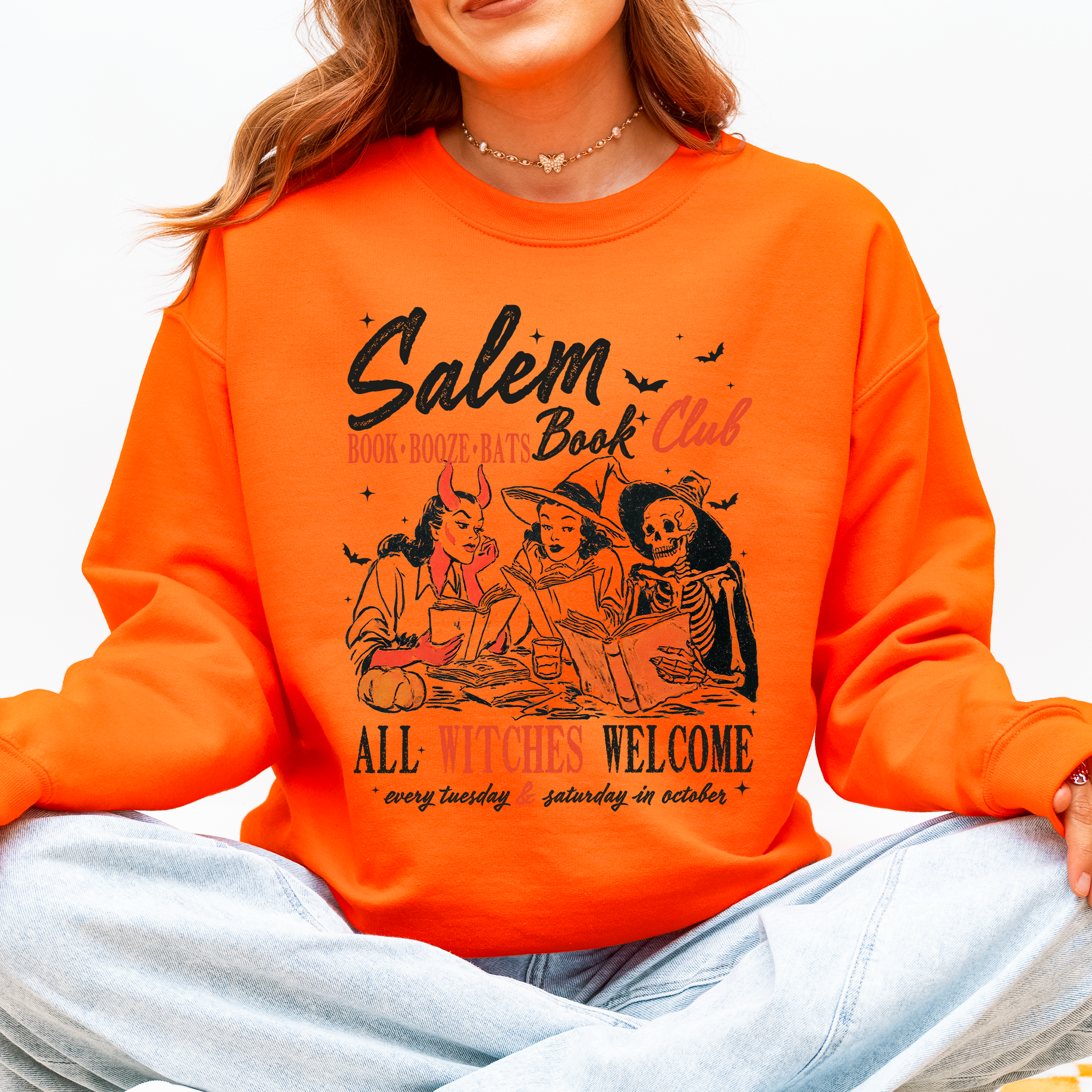 Salem Book Club All Witches Welcome Bookish Booktok Classic Vintage Halloween Reading Books Sweatshirt