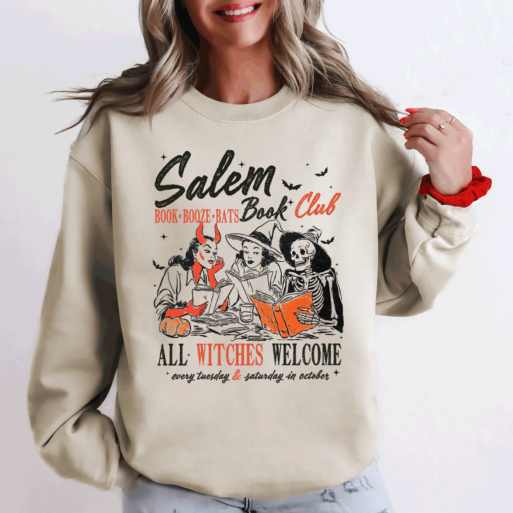 Salem Book Club All Witches Welcome Bookish Booktok Classic Vintage Halloween Reading Books Sweatshirt