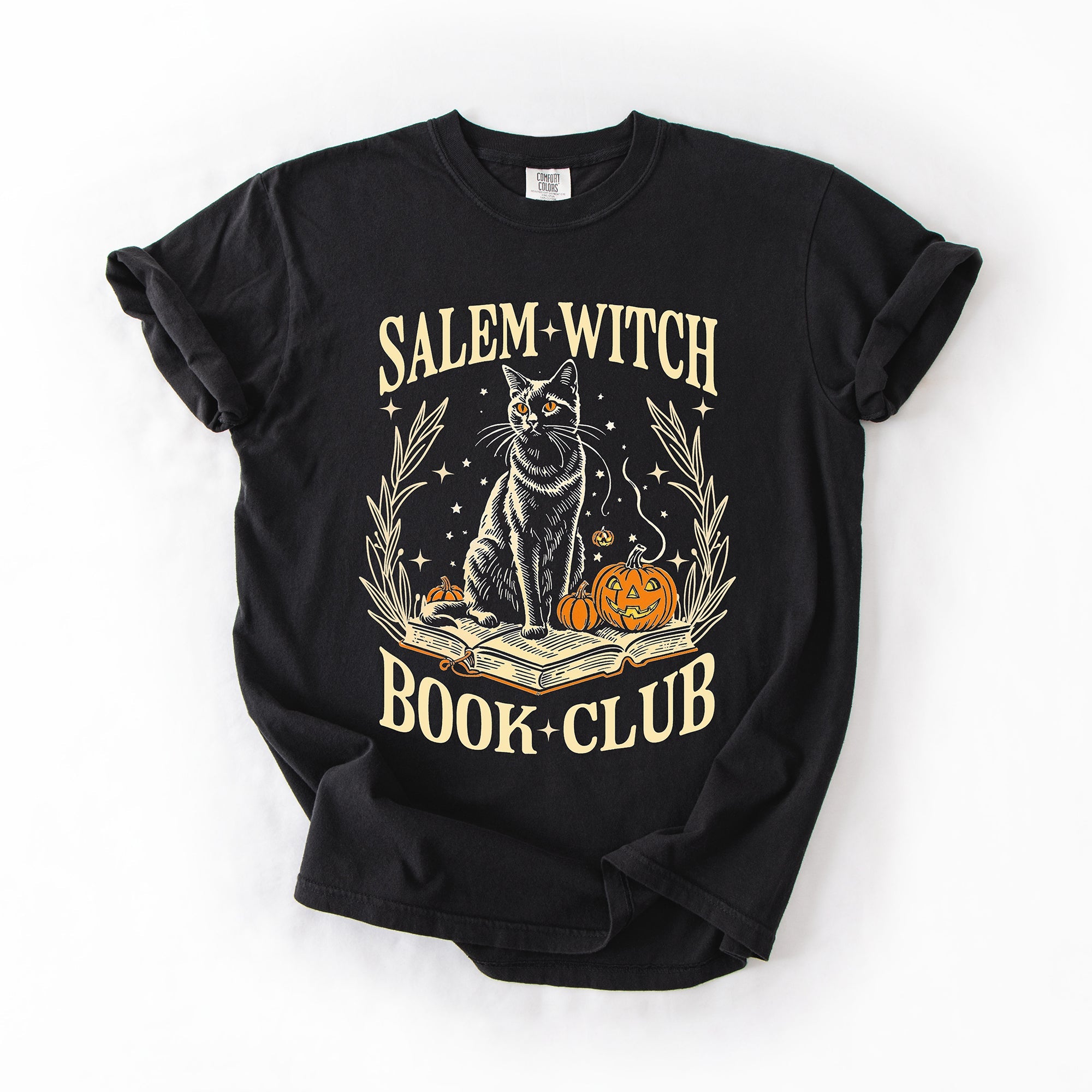 Salem Book Club Cat Retro Classic Vintage Halloween Reading Books Comfort Colors Tee