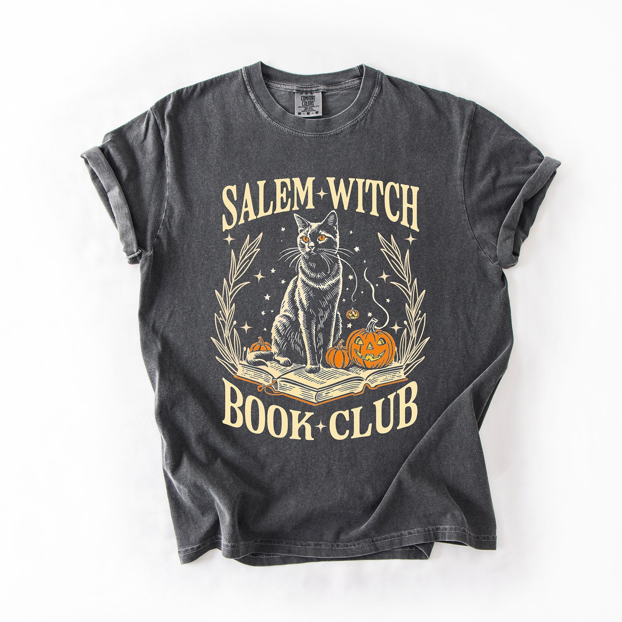 Salem Book Club Cat Retro Classic Vintage Halloween Reading Books Comfort Colors Tee