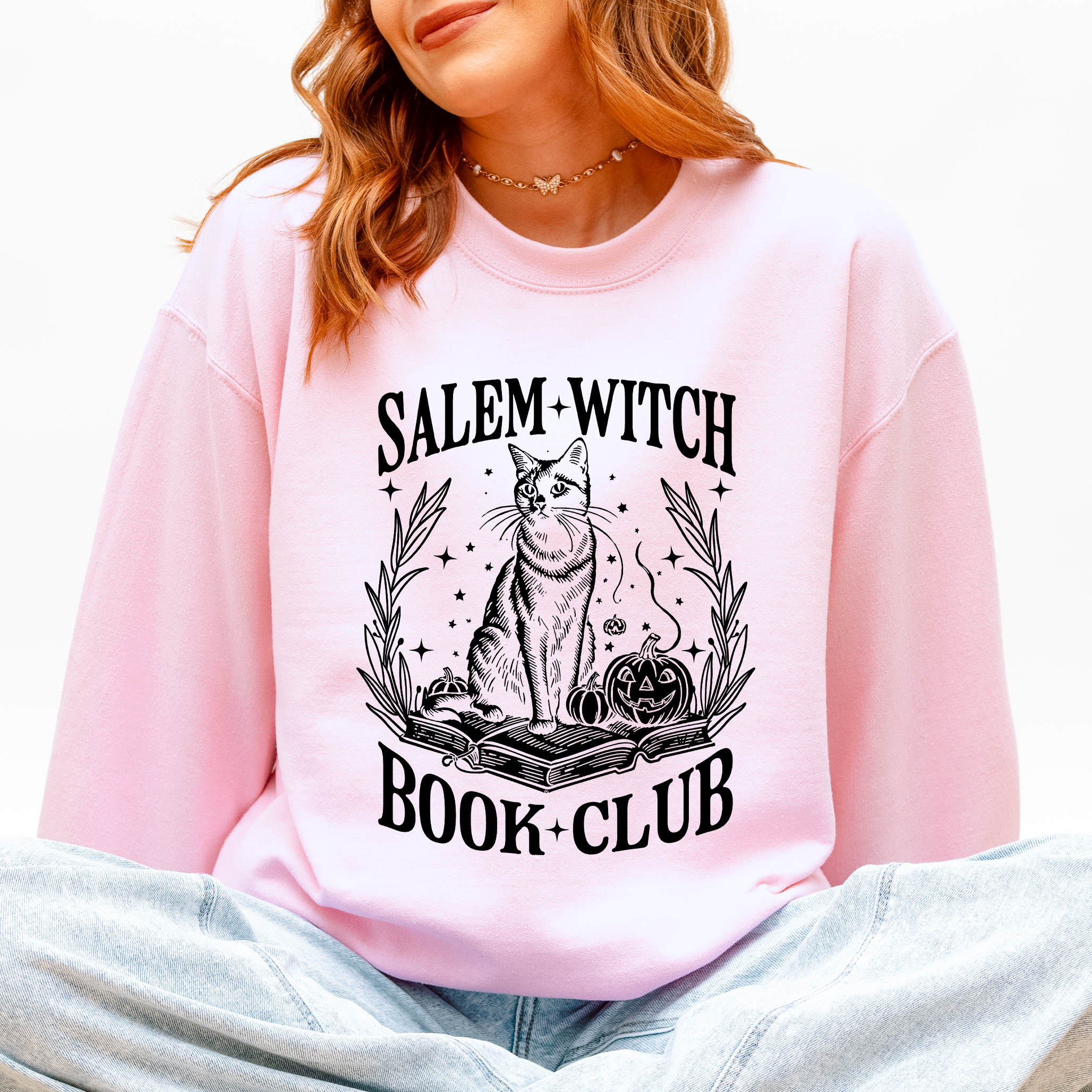Salem Book Club Cat Retro Classic Vintage Halloween Reading Books Deluxe Sweatshirt
