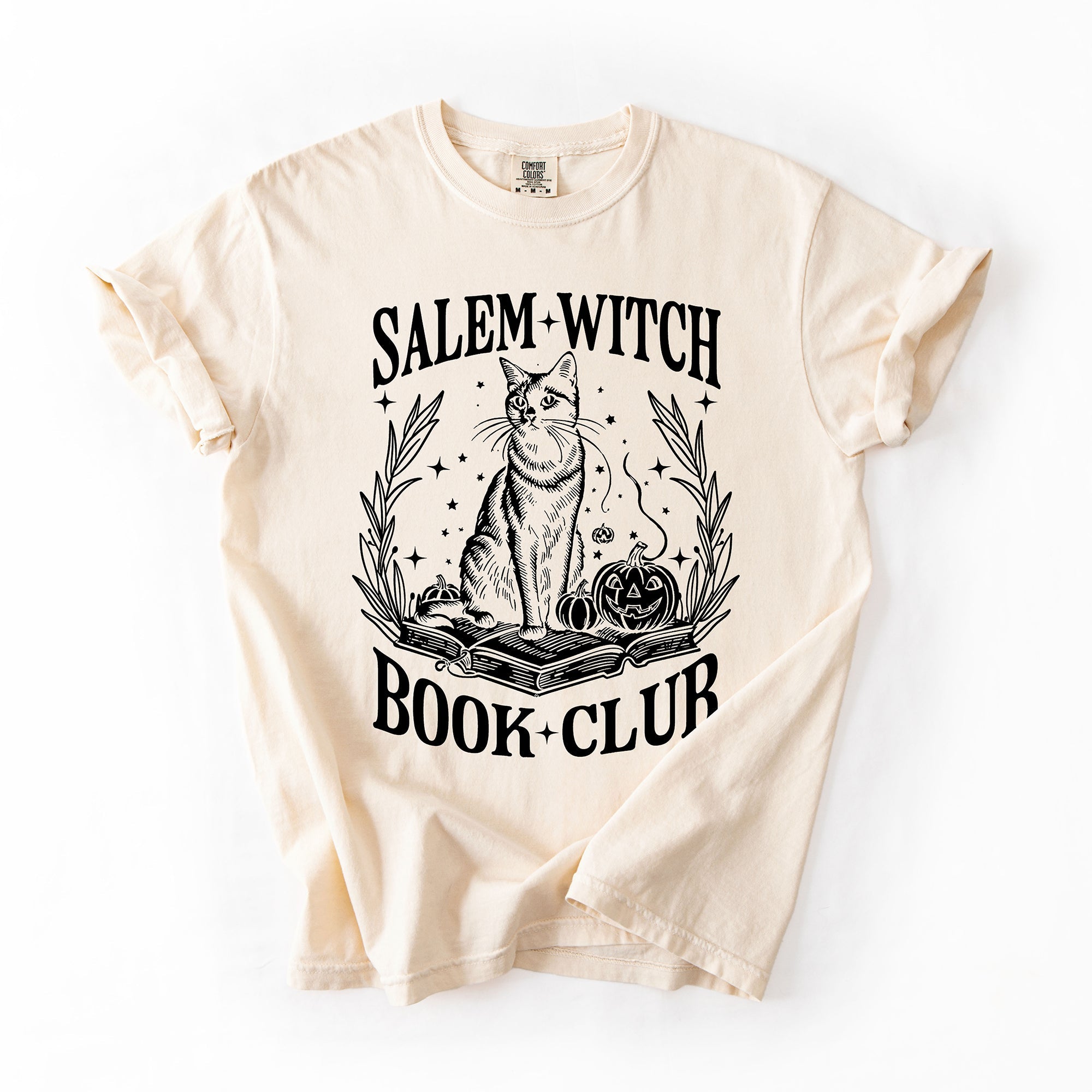Salem Book Club Cat Retro Classic Vintage Halloween Reading Books Comfort Colors Tee