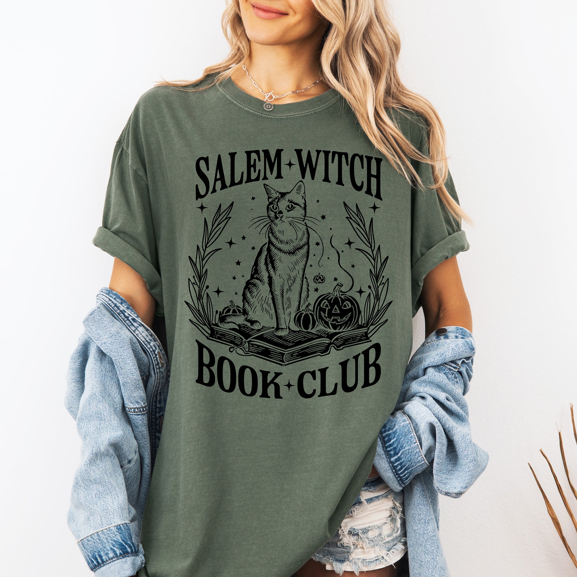 Salem Book Club Cat Retro Classic Vintage Halloween Reading Books Comfort Colors Tee