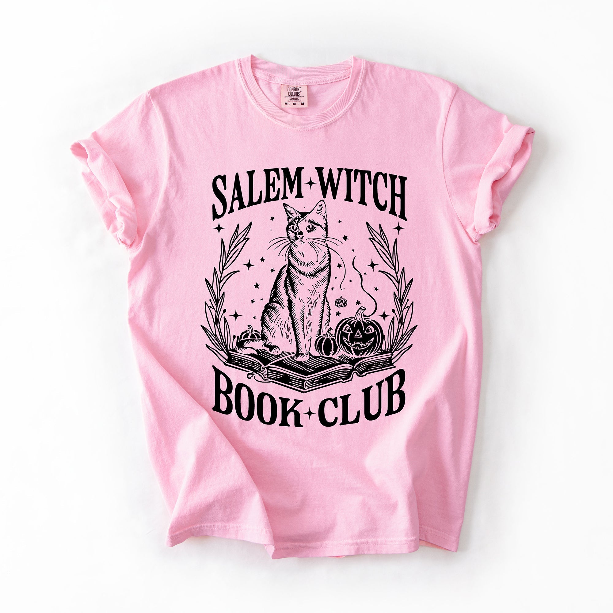 Salem Book Club Cat Retro Classic Vintage Halloween Reading Books Comfort Colors Tee