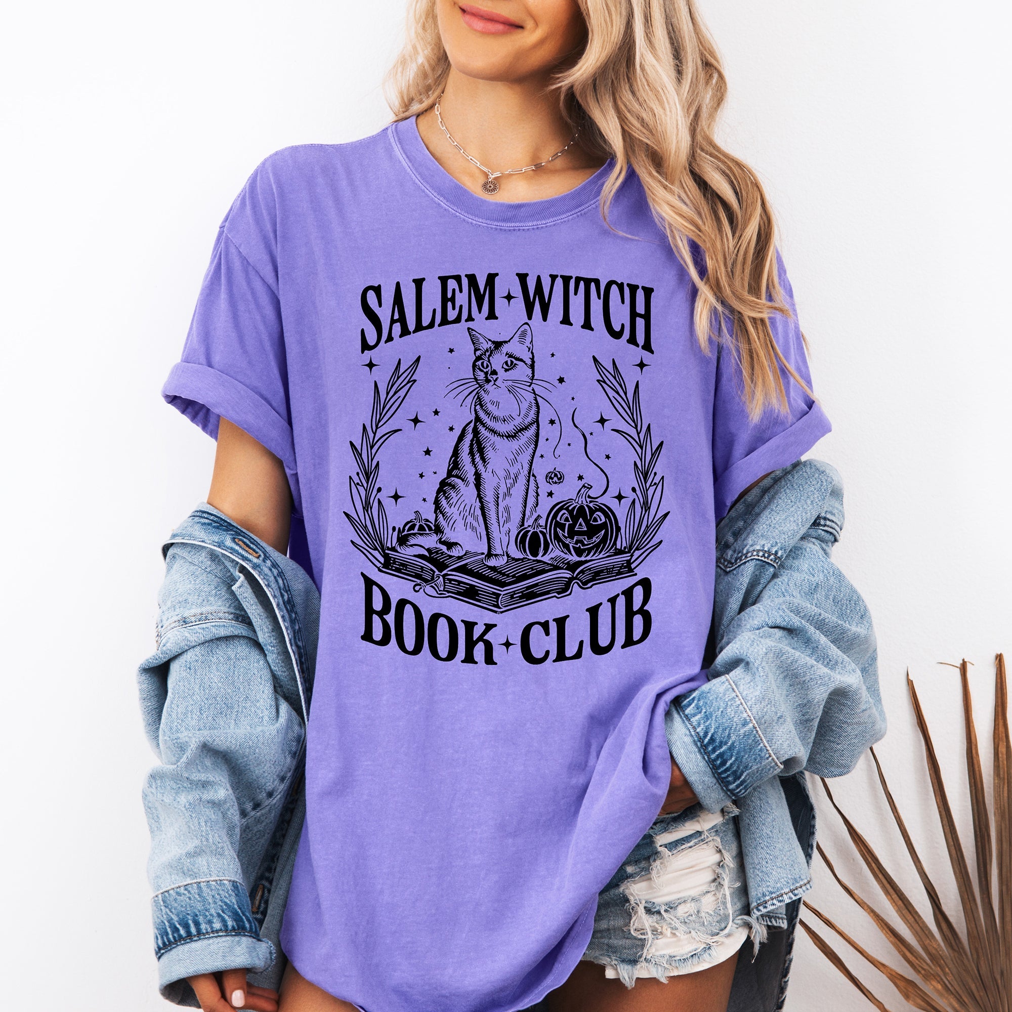 Salem Book Club Cat Retro Classic Vintage Halloween Reading Books Comfort Colors Tee