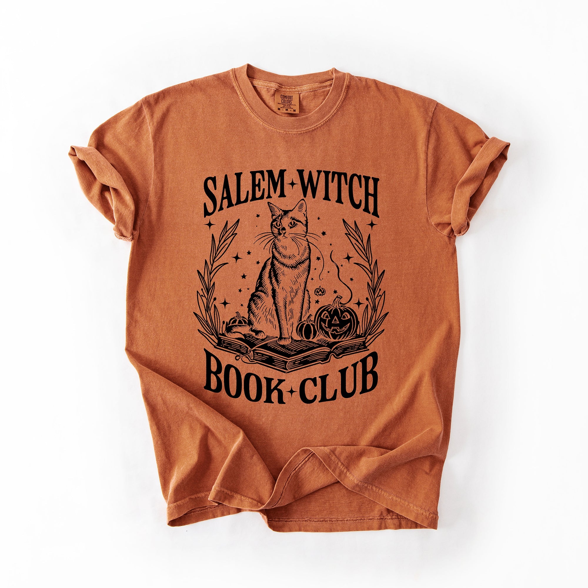 Salem Book Club Cat Retro Classic Vintage Halloween Reading Books Comfort Colors Tee