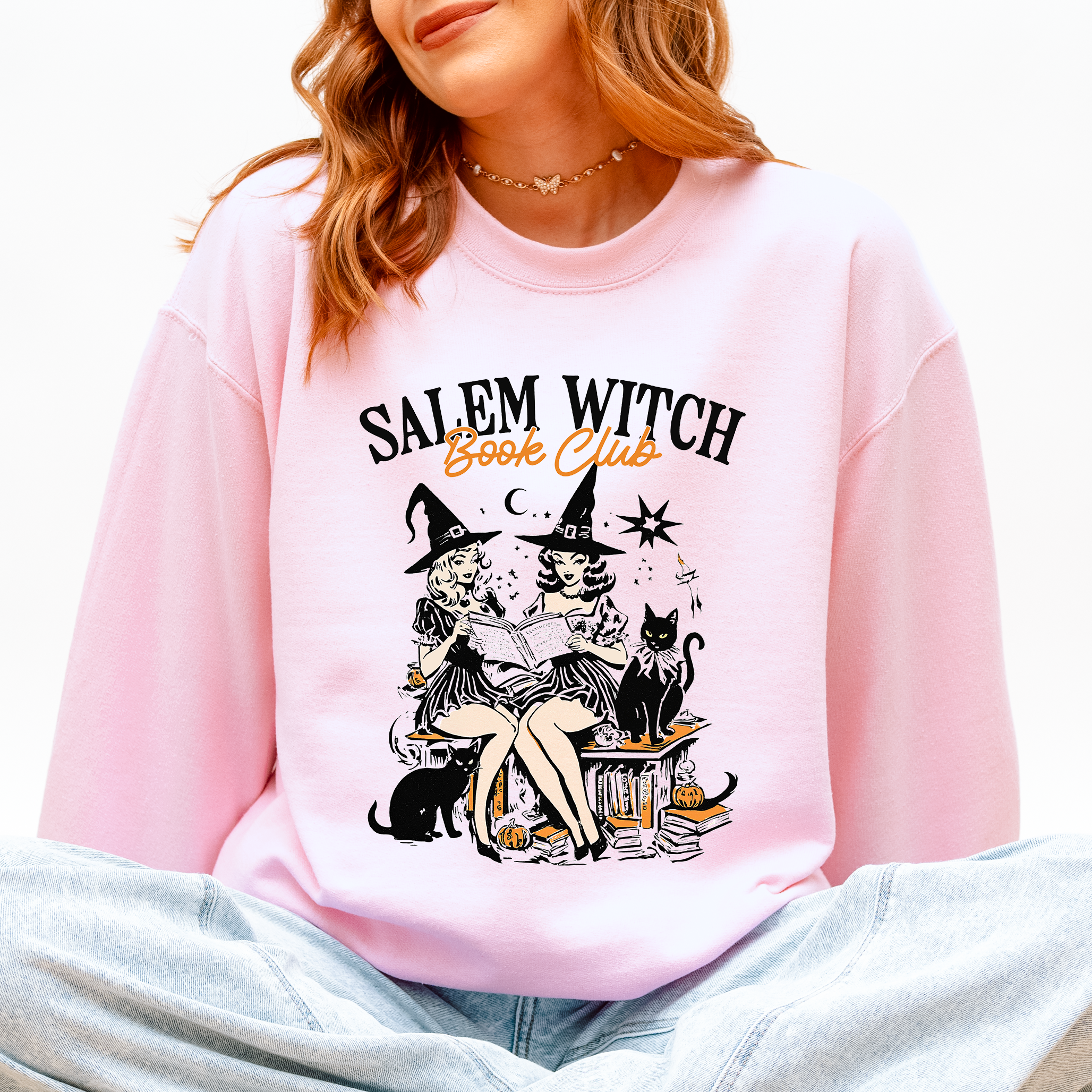 Salem Book Club Vintage Halloween Reading Cats Retro Classic Books Cozy Sweatshirt