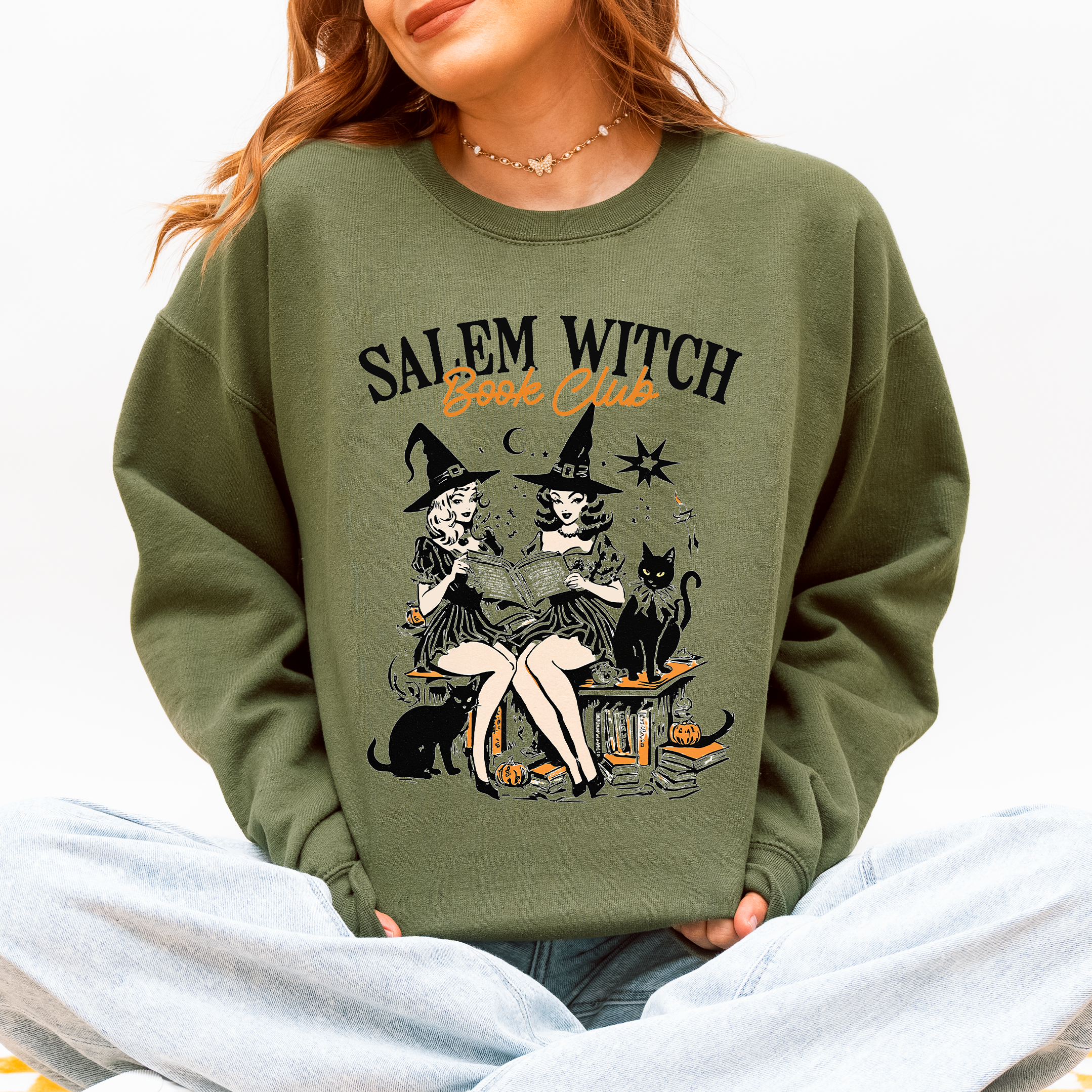 Salem Book Club Vintage Halloween Reading Cats Retro Classic Books Cozy Sweatshirt