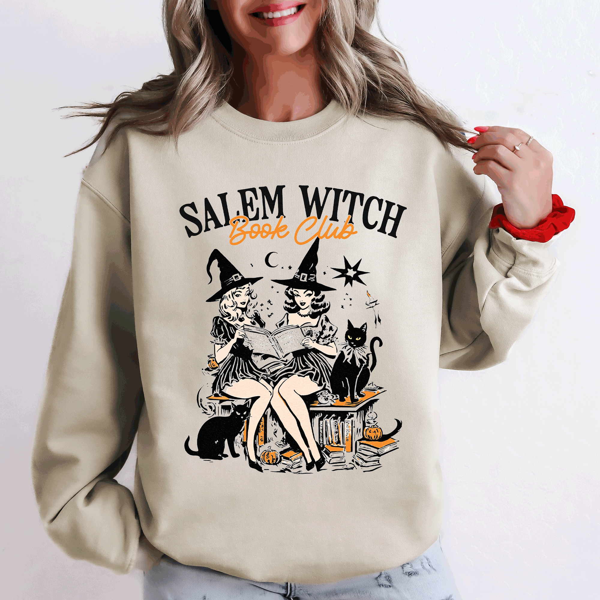 Salem Book Club Vintage Halloween Reading Cats Retro Classic Books Cozy Sweatshirt