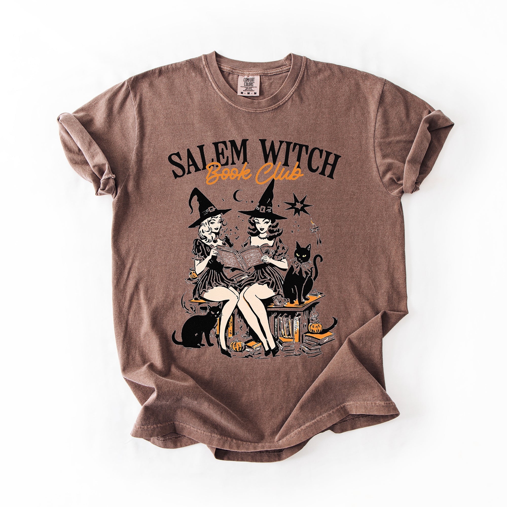 Salem Book Club Cute Cats Retro Vintage Halloween Reading Books Comfort Colors Tee