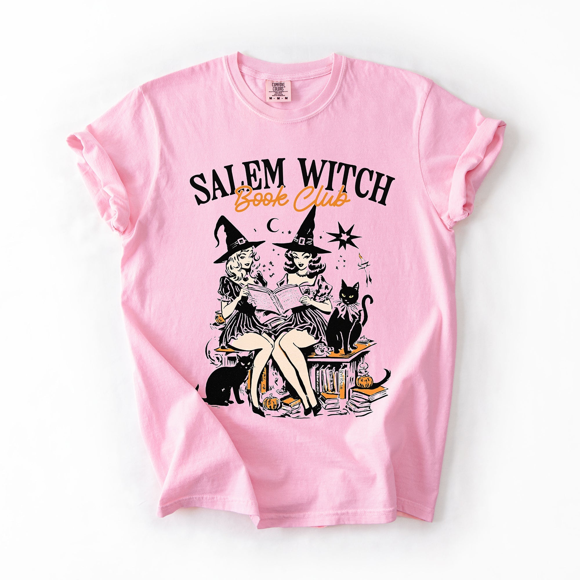 Salem Book Club Cute Cats Retro Vintage Halloween Reading Books Comfort Colors Tee