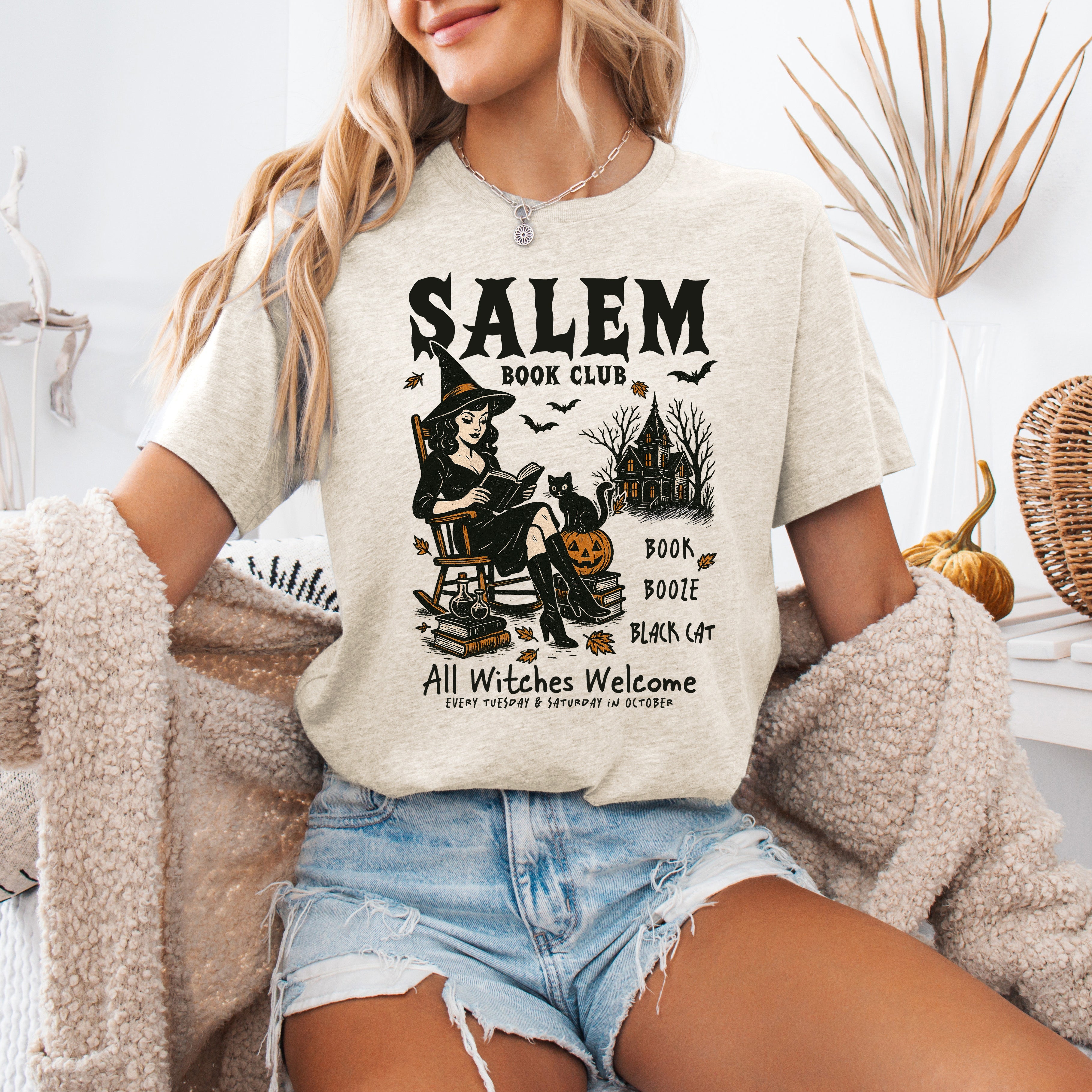 Salem Book Club Rocking Chair Retro Vintage Halloween Reading Books Classic Graphic Tee