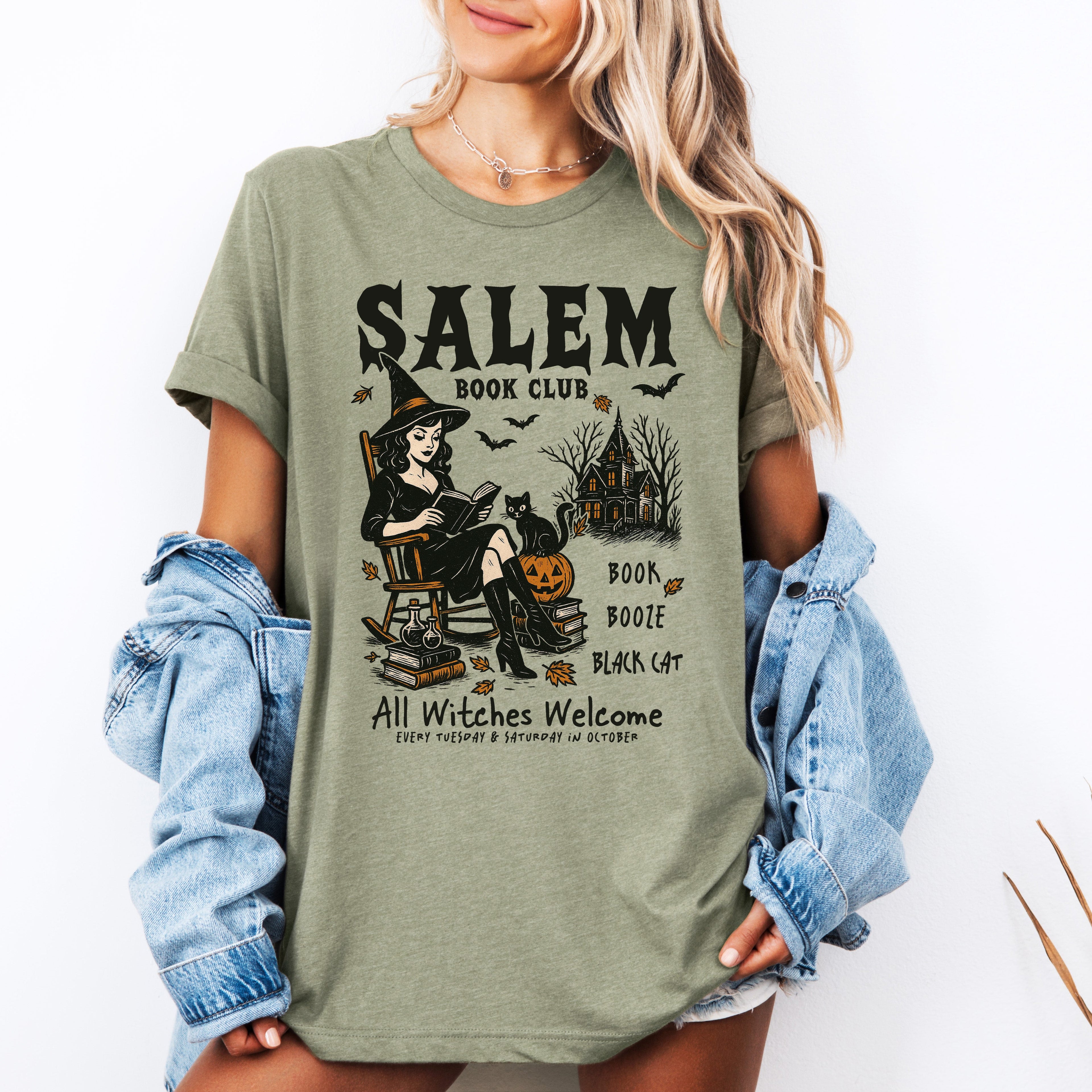 Salem Book Club Rocking Chair Retro Vintage Halloween Reading Books Classic Graphic Tee