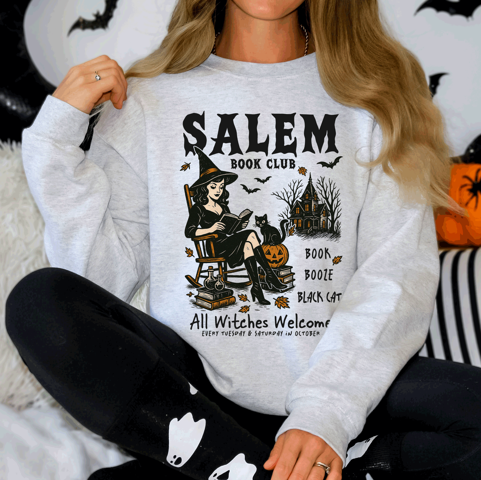 Salem Book Club Rocking Chair Retro Classic Vintage Halloween Reading Books Sweatshirt