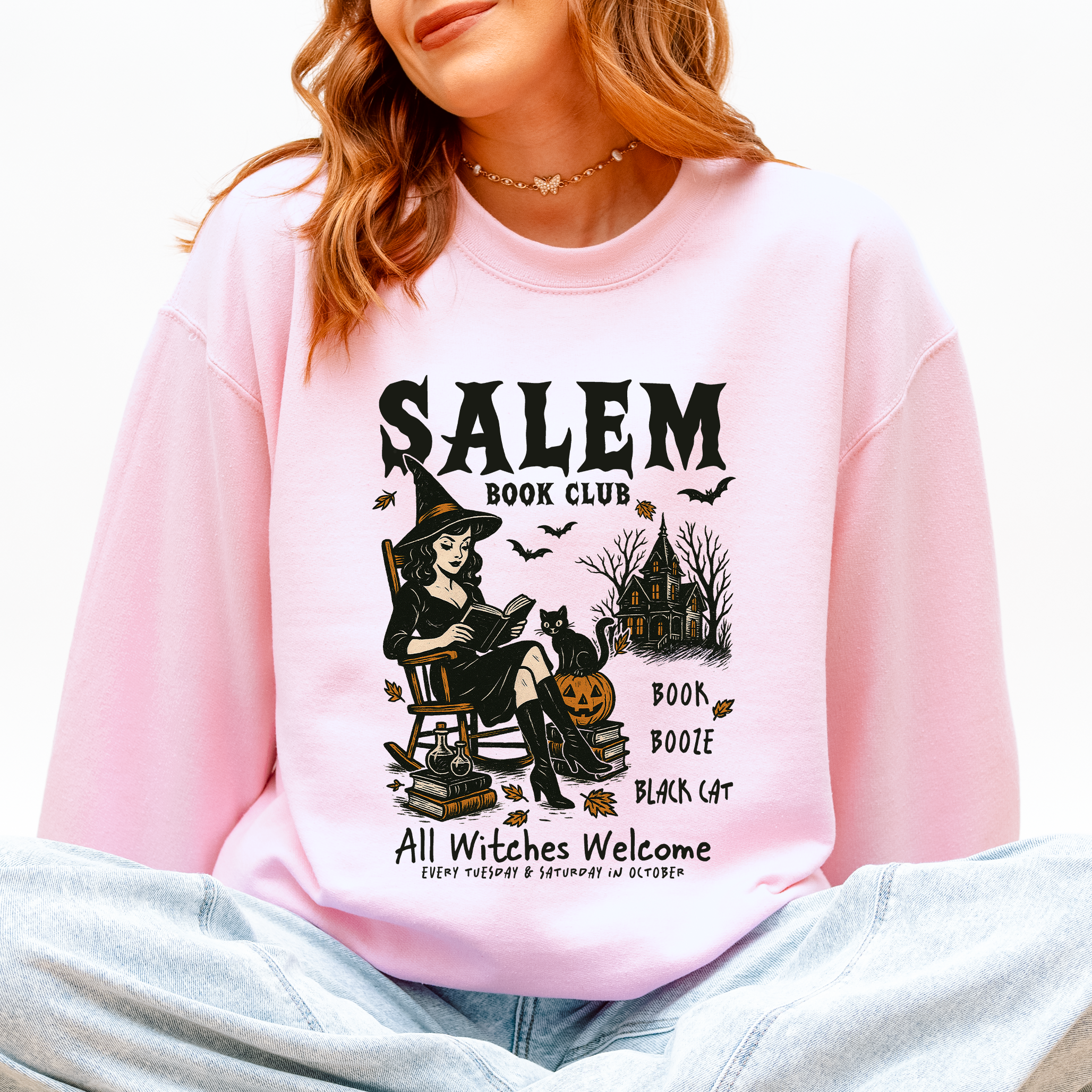 Salem Book Club Rocking Chair Retro Classic Vintage Halloween Reading Books Sweatshirt