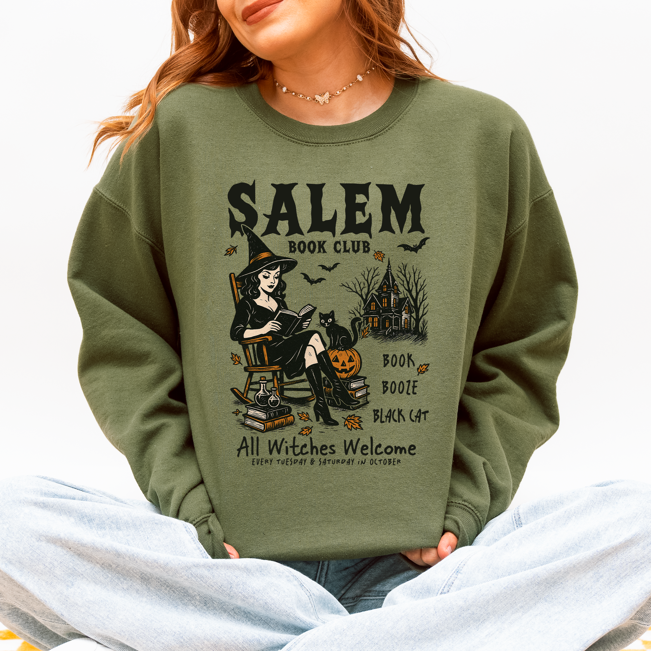 Salem Book Club Rocking Chair Retro Classic Vintage Halloween Reading Books Sweatshirt