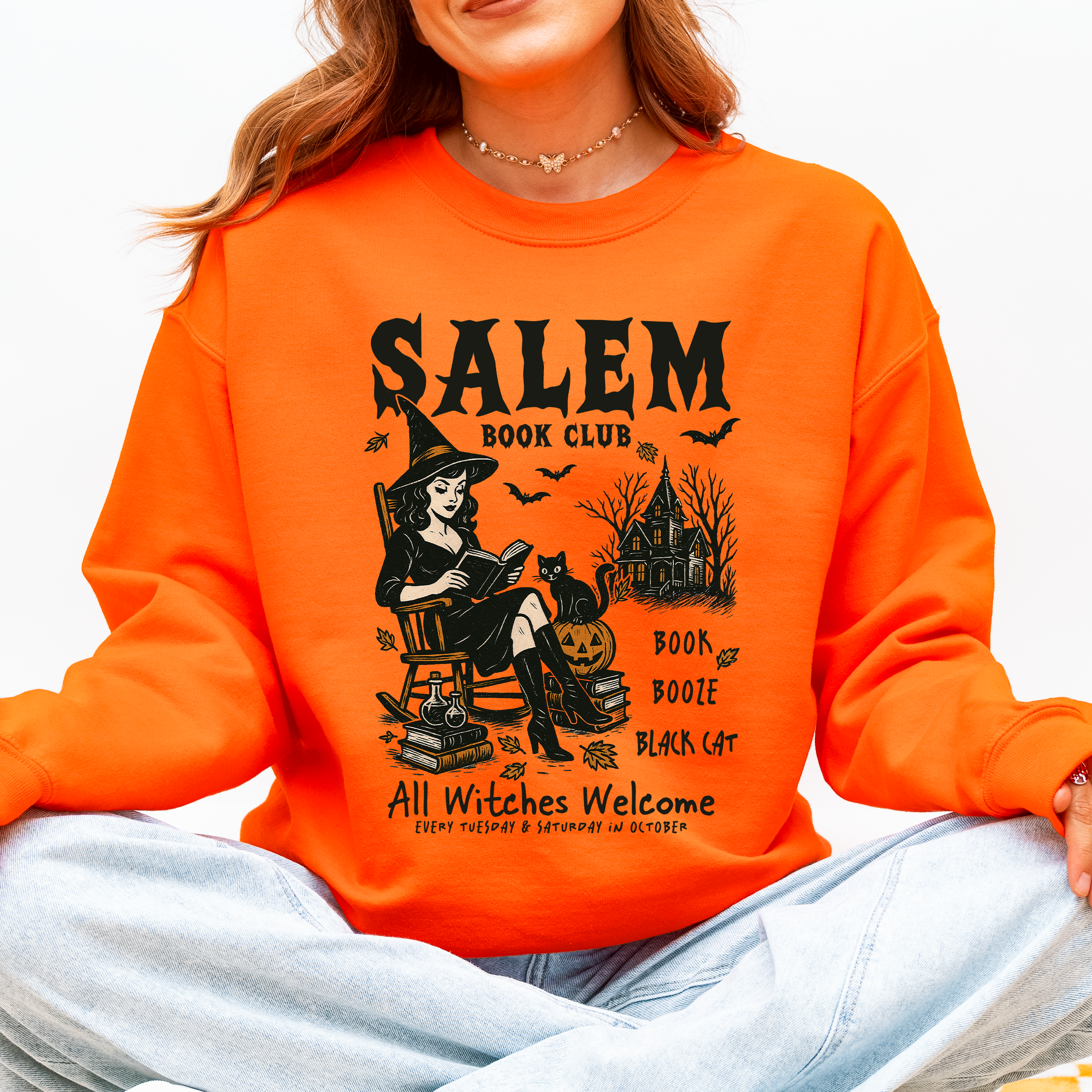Salem Book Club Rocking Chair Retro Classic Vintage Halloween Reading Books Sweatshirt