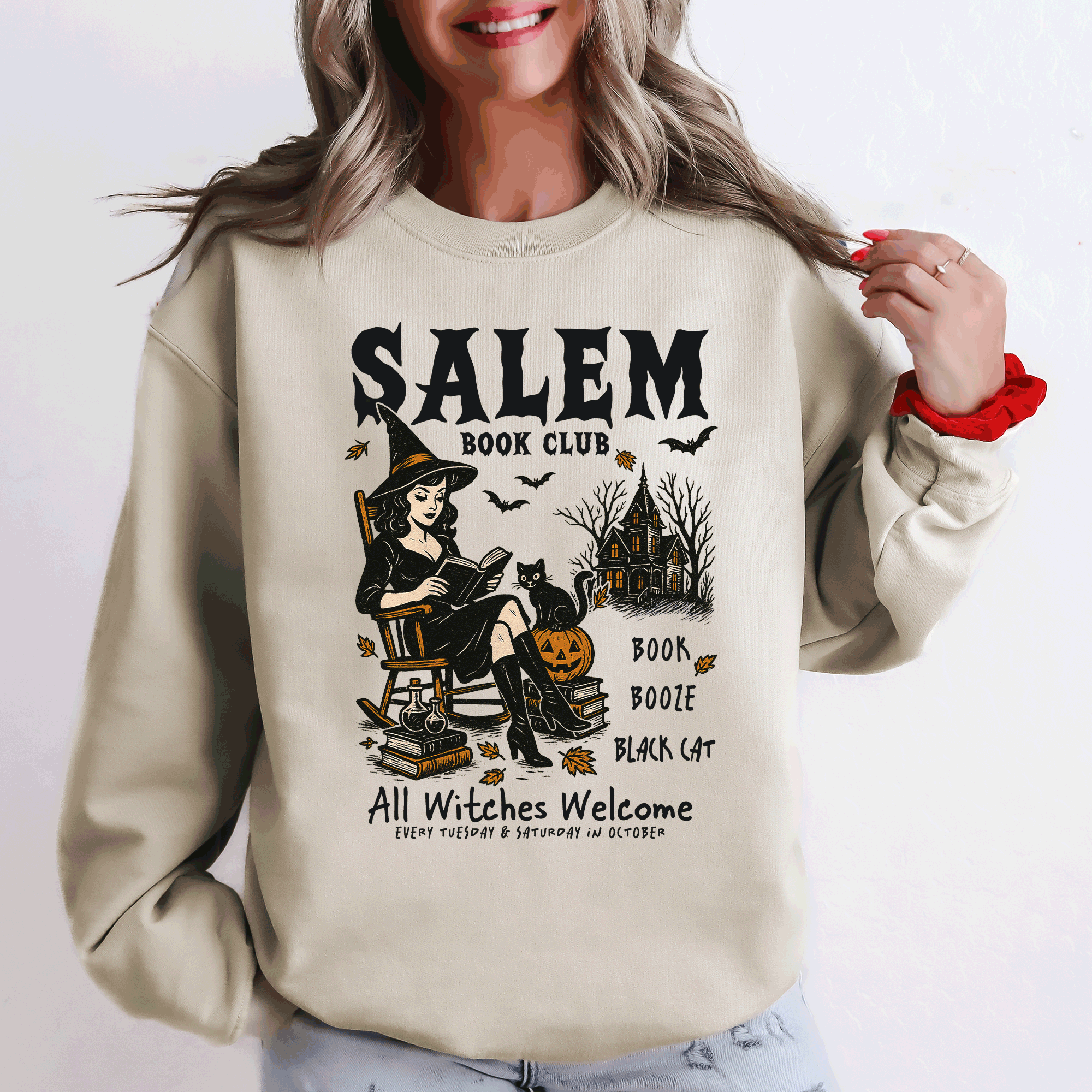 Salem Book Club Rocking Chair Retro Classic Vintage Halloween Reading Books Sweatshirt