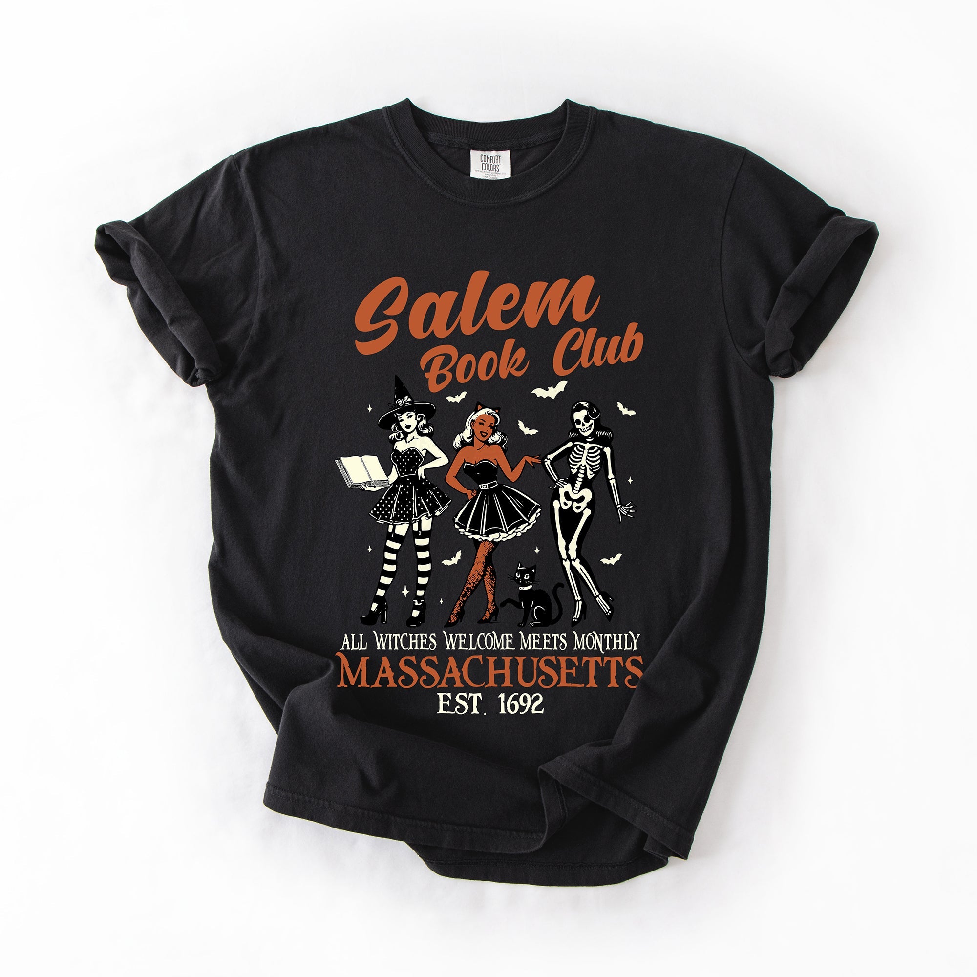Salem Book Club Est 1692 Retro Vintage Halloween Reading Books Comfort Colors Tee