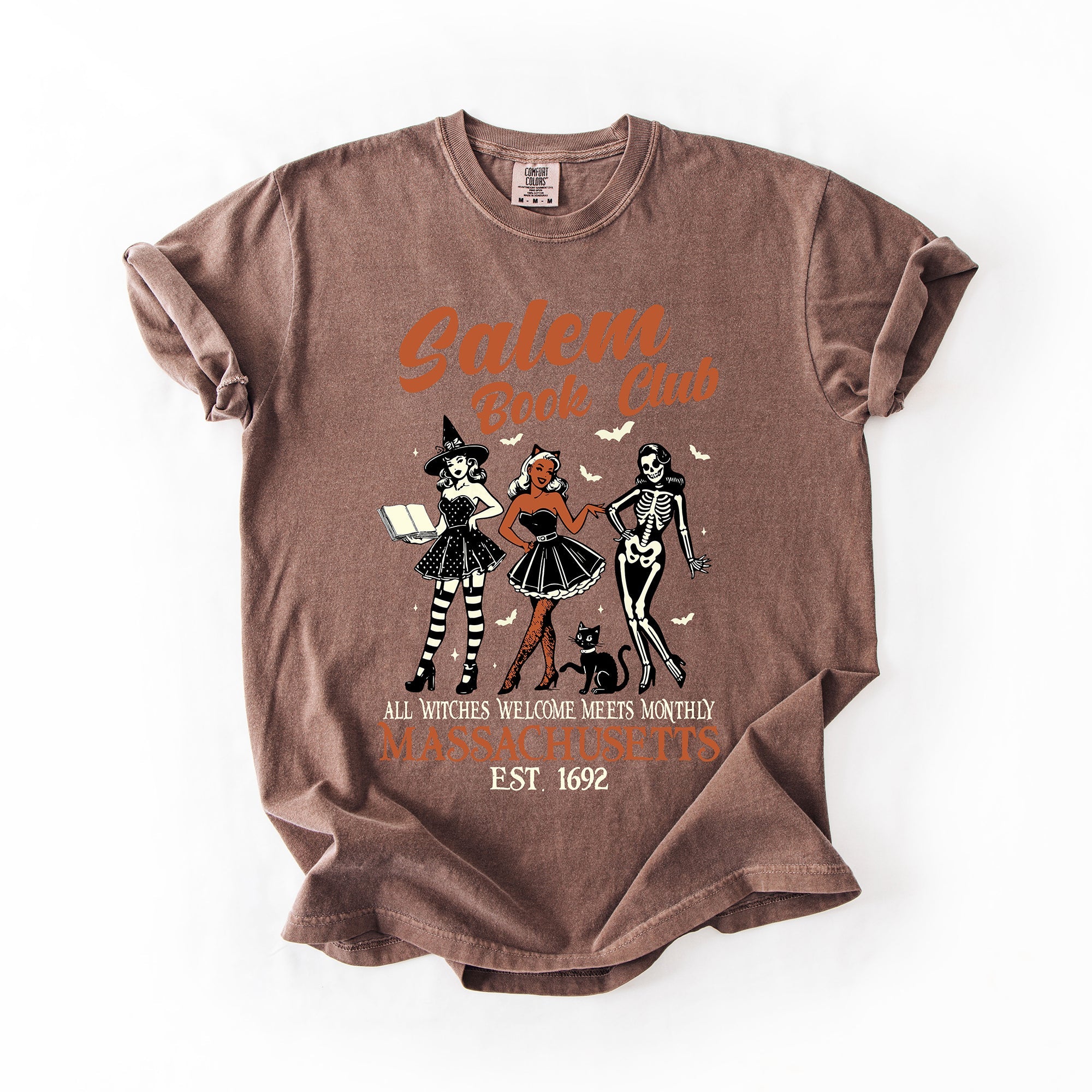 Salem Book Club Est 1692 Retro Vintage Halloween Reading Books Comfort Colors Tee