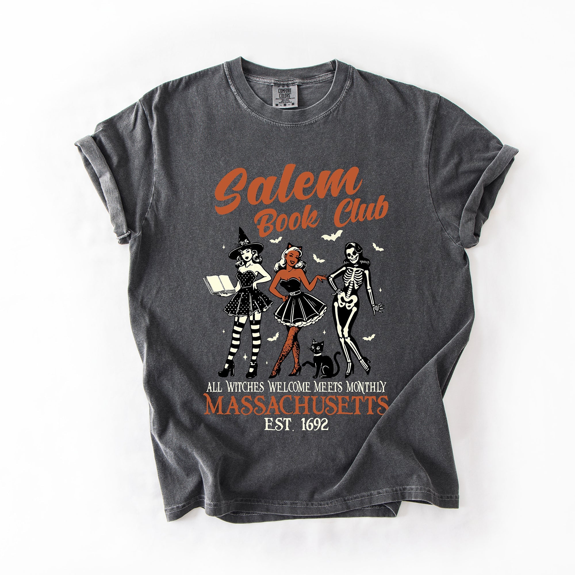 Salem Book Club Est 1692 Retro Vintage Halloween Reading Books Comfort Colors Tee