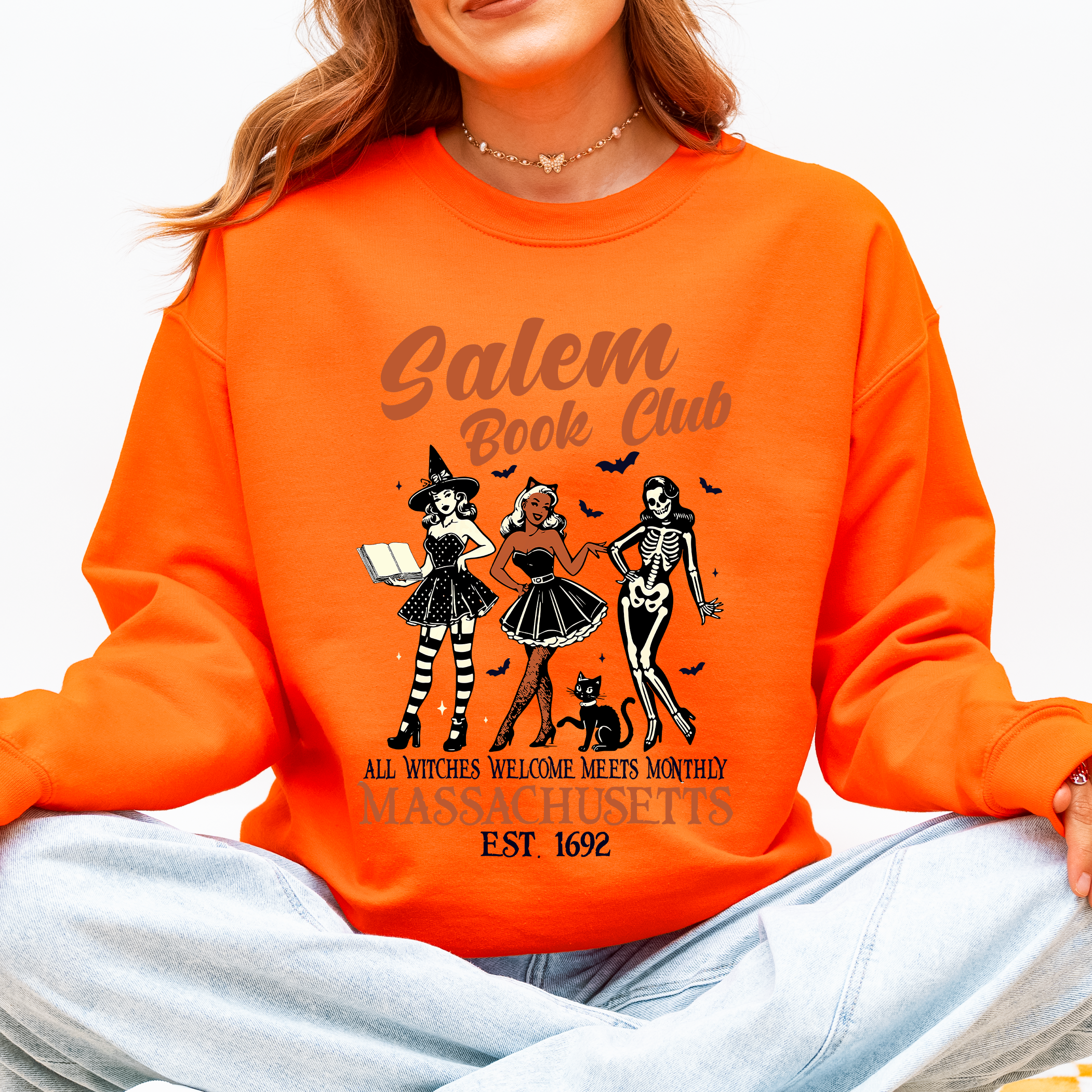 Salem Book Club Est. 1692 Retro Classic Vintage Halloween Reading Books Sweatshirt