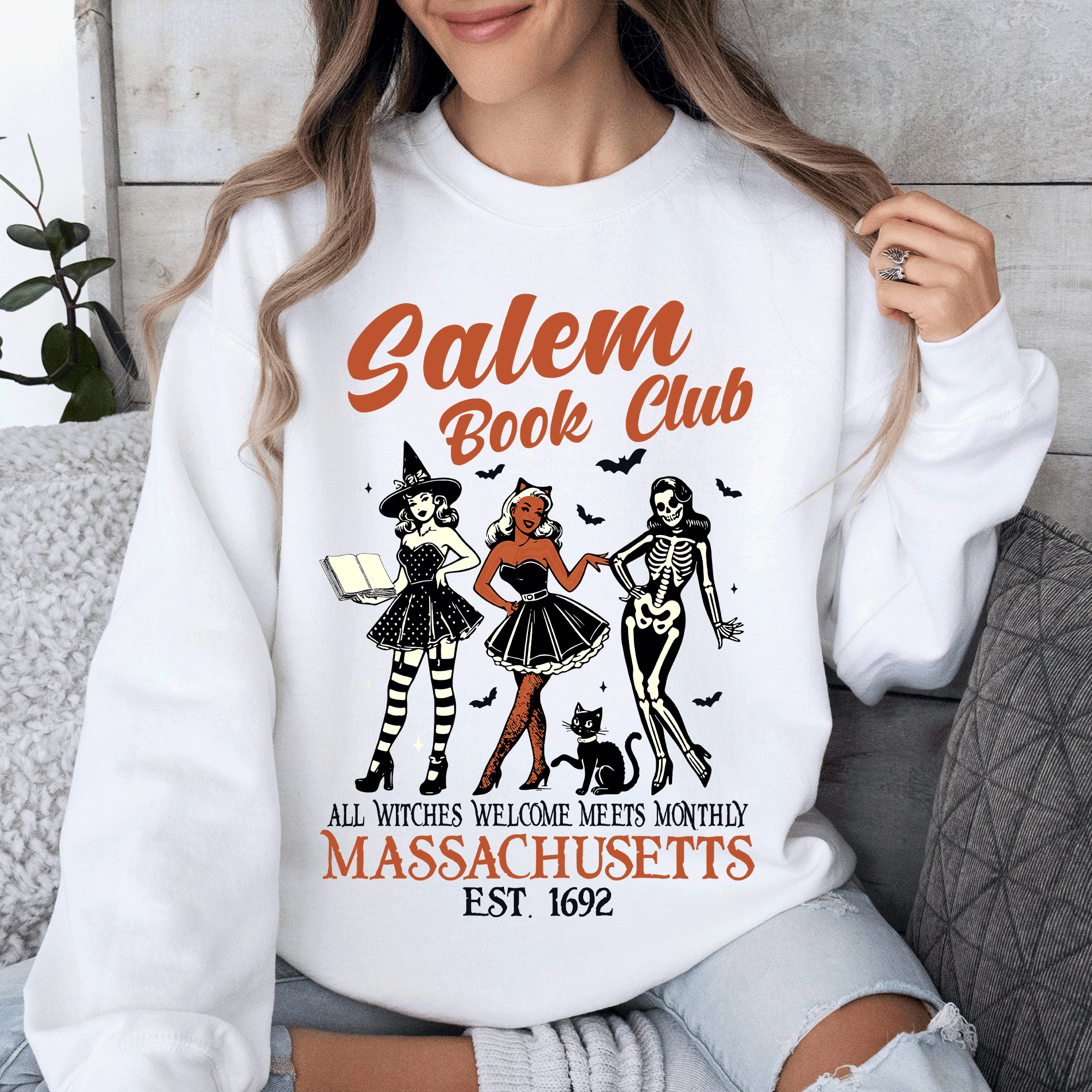 Salem Book Club Est. 1692 Retro Classic Vintage Halloween Reading Books Sweatshirt