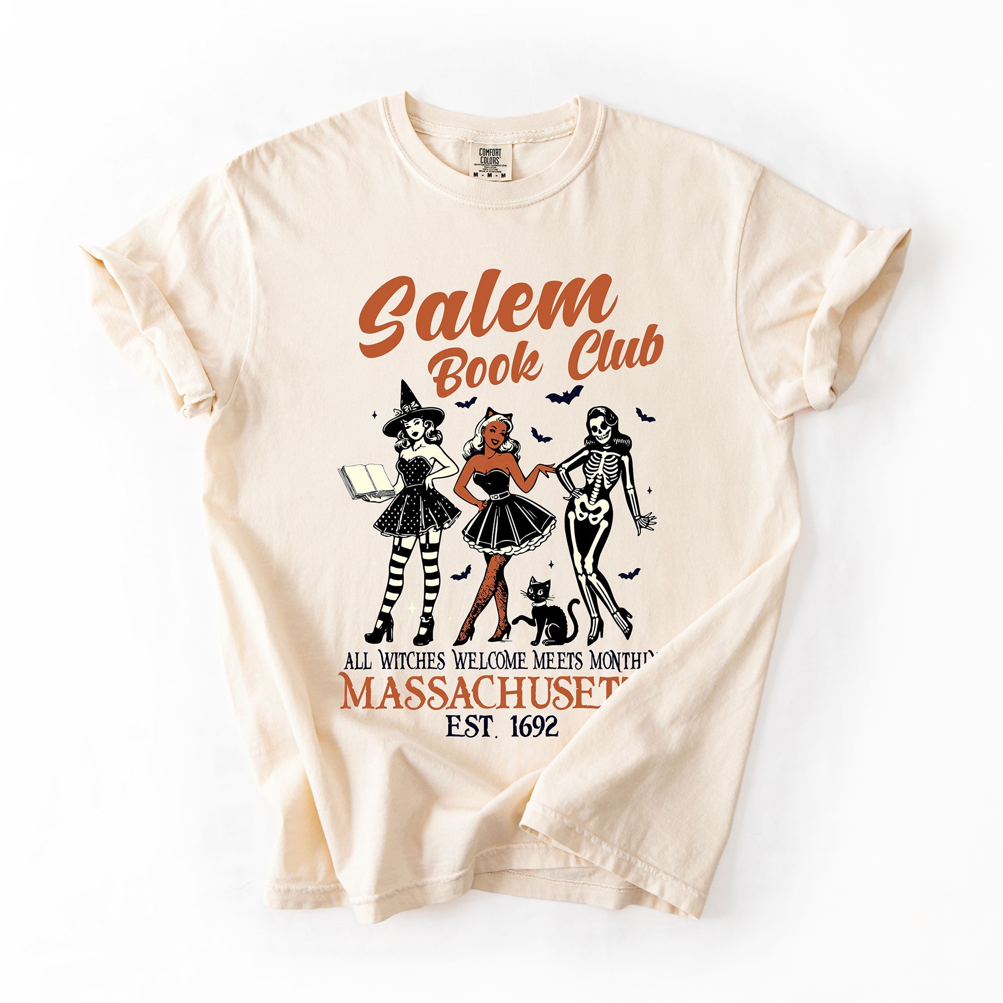 Salem Book Club Est 1692 Retro Vintage Halloween Reading Books Comfort Colors Tee