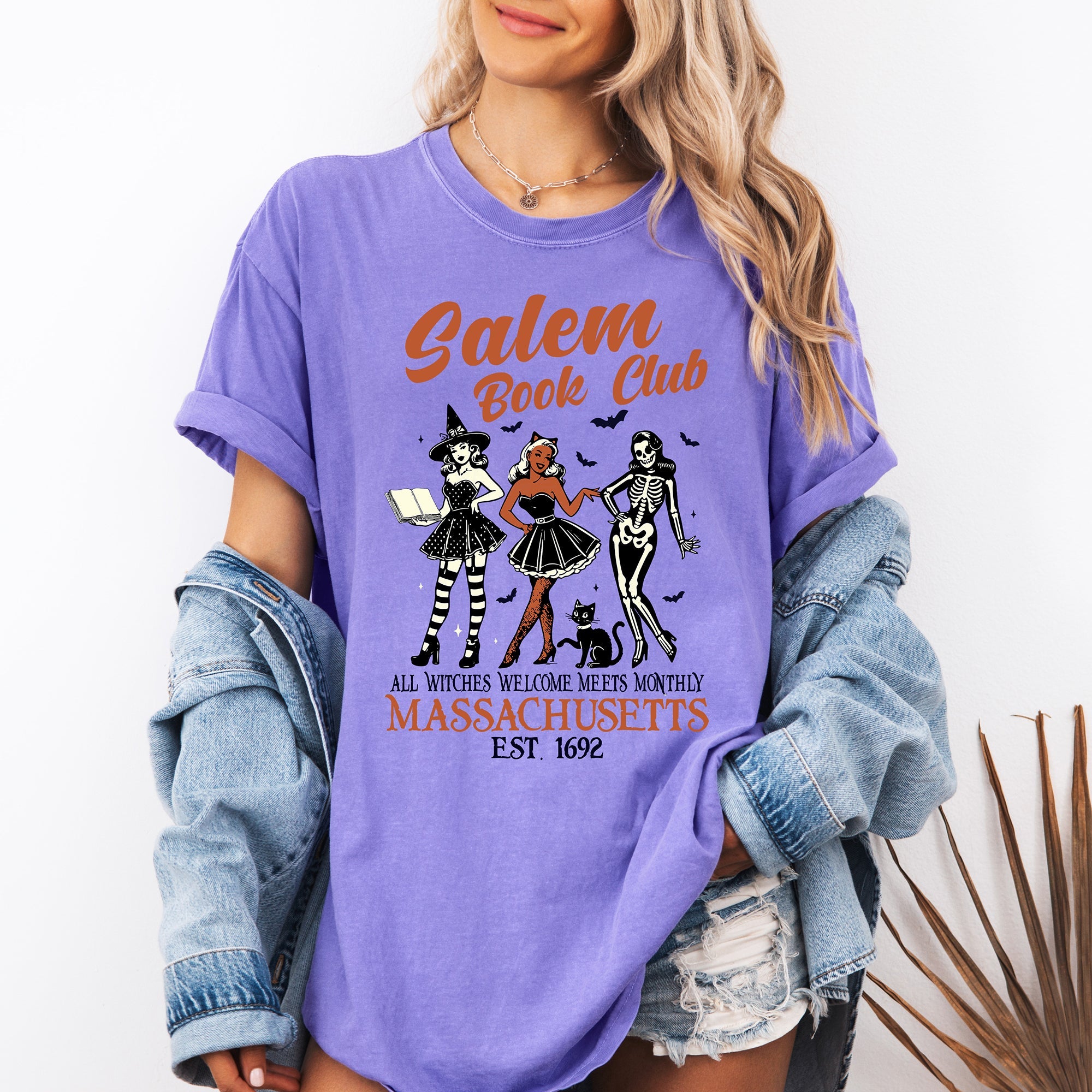 Salem Book Club Est 1692 Retro Vintage Halloween Reading Books Comfort Colors Tee
