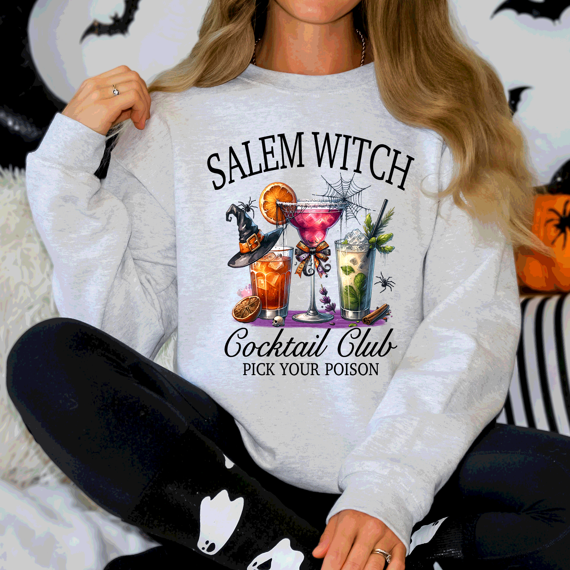 Salem Witch Cocktail Club Halloween Party Edition Retro Inspired Graphic Sweatshirt