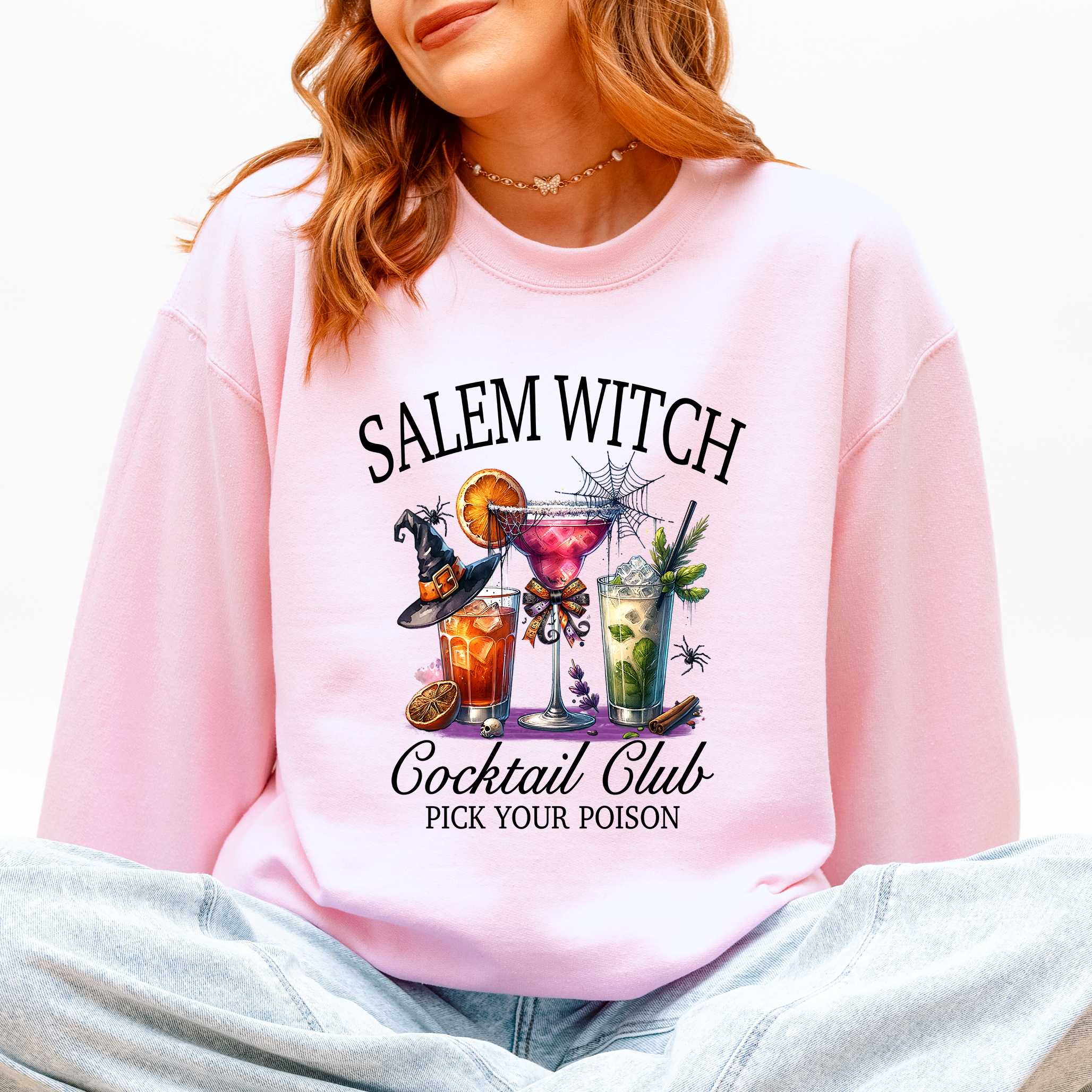 Salem Witch Cocktail Club Halloween Party Edition Retro Inspired Graphic Sweatshirt
