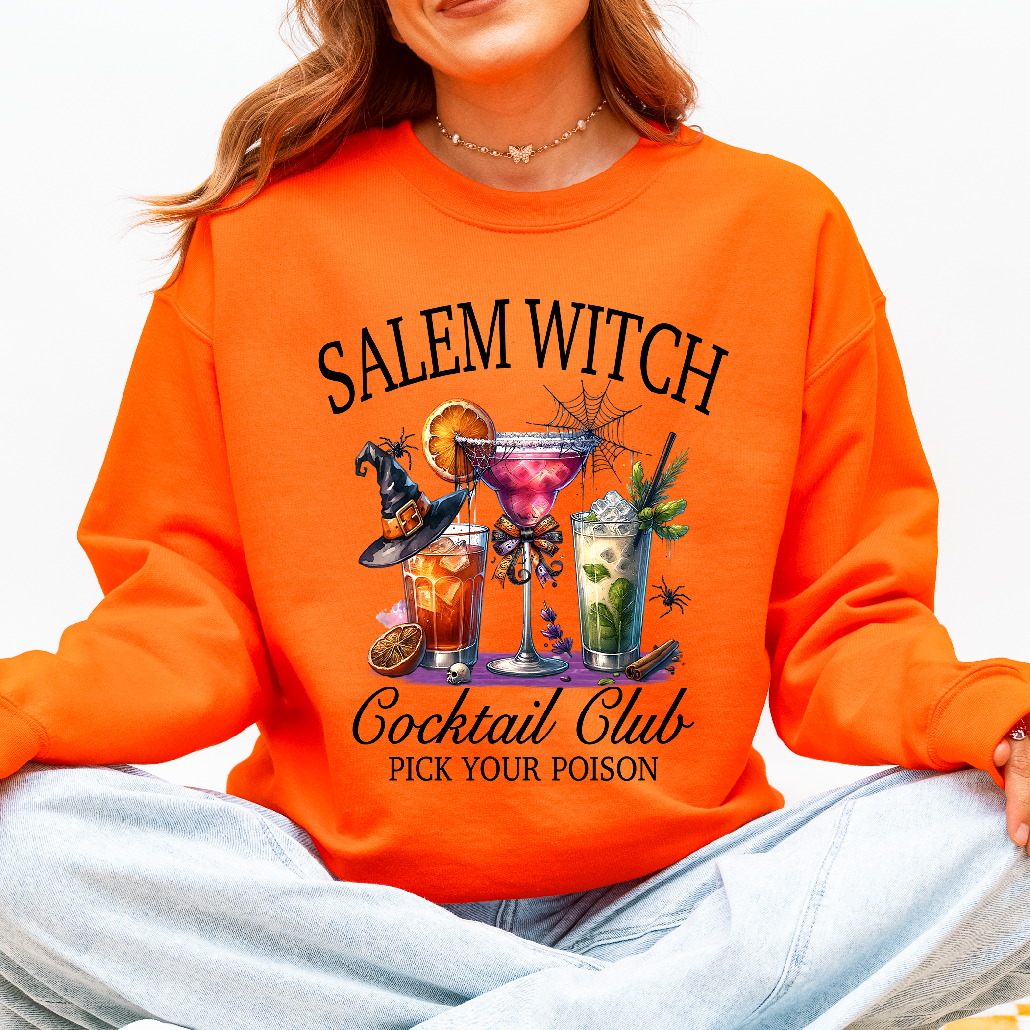 Salem Witch Cocktail Club Halloween Party Edition Retro Inspired Graphic Sweatshirt