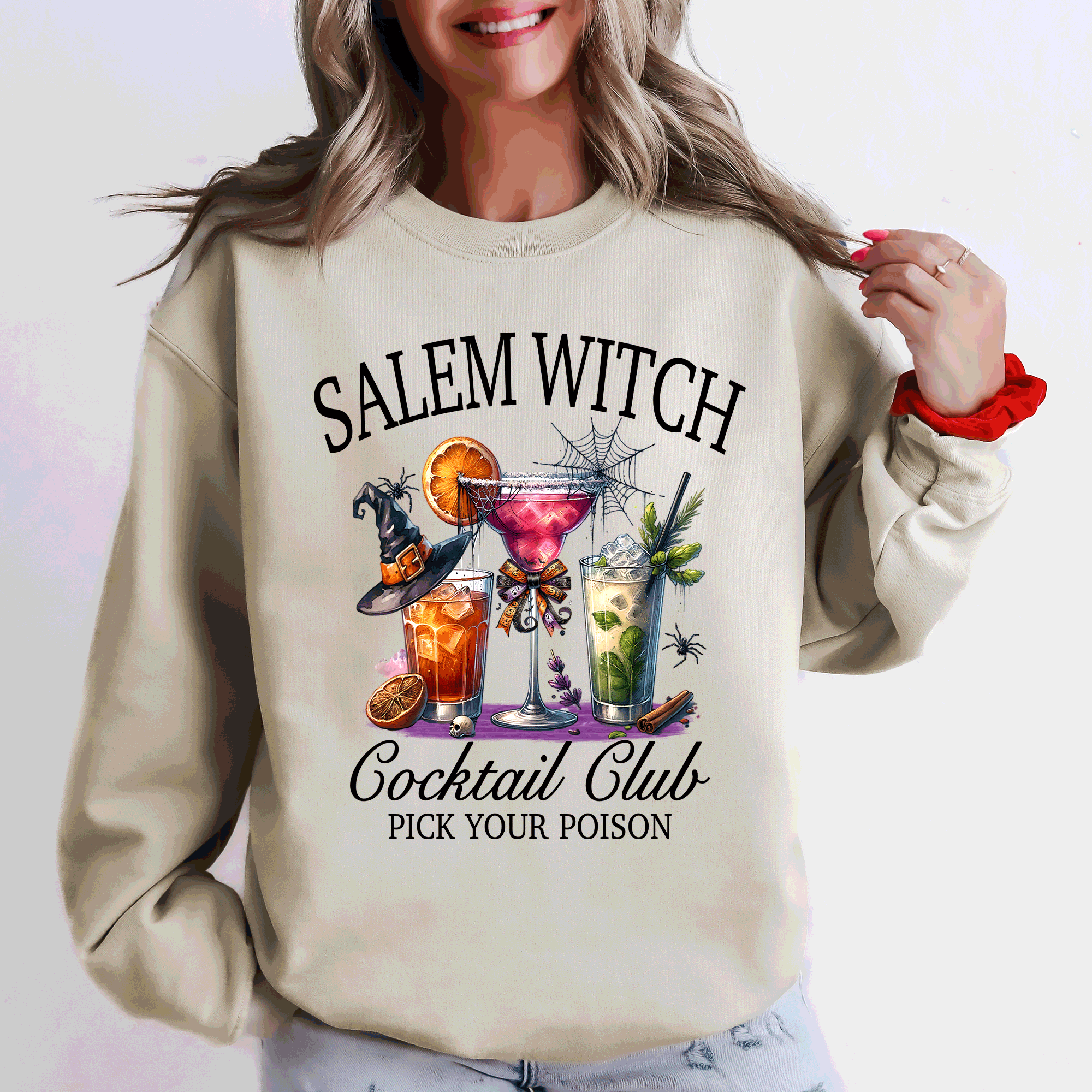 Salem Witch Cocktail Club Halloween Party Edition Retro Inspired Graphic Sweatshirt