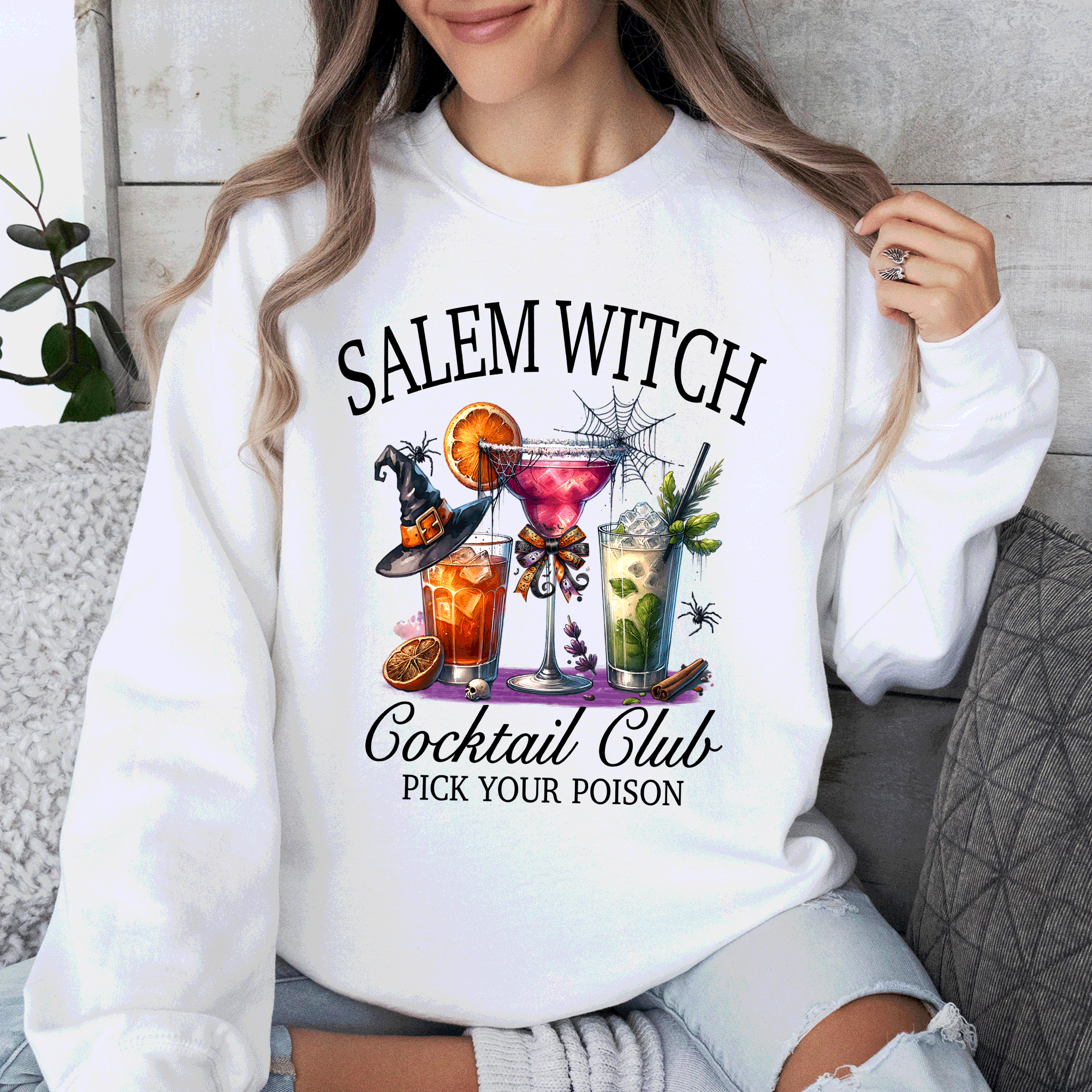 Salem Witch Cocktail Club Halloween Party Edition Retro Inspired Graphic Sweatshirt