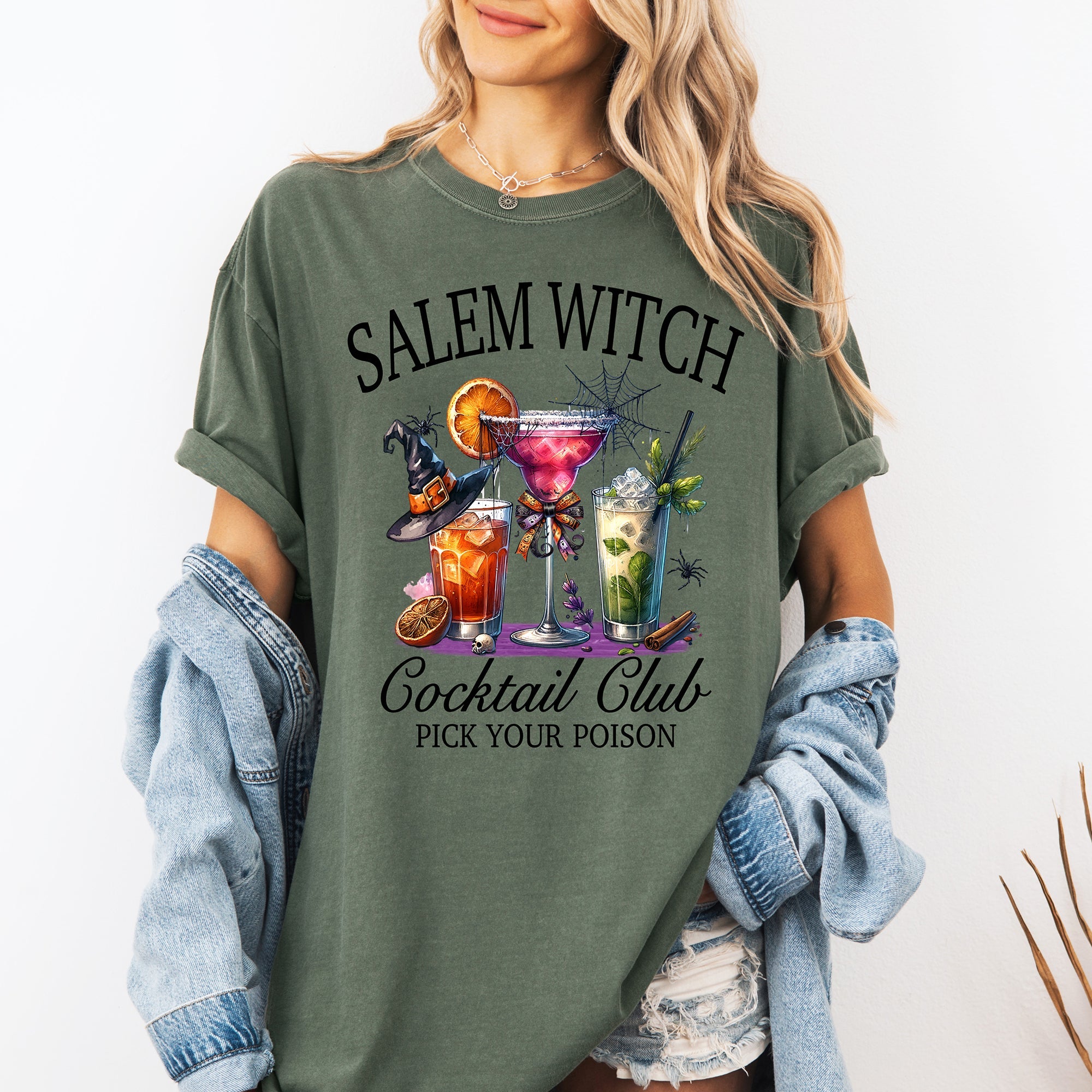 Salem Witch Cocktail Club Funny Halloween Drinks Party Limited Edition Comfort Colors Tee