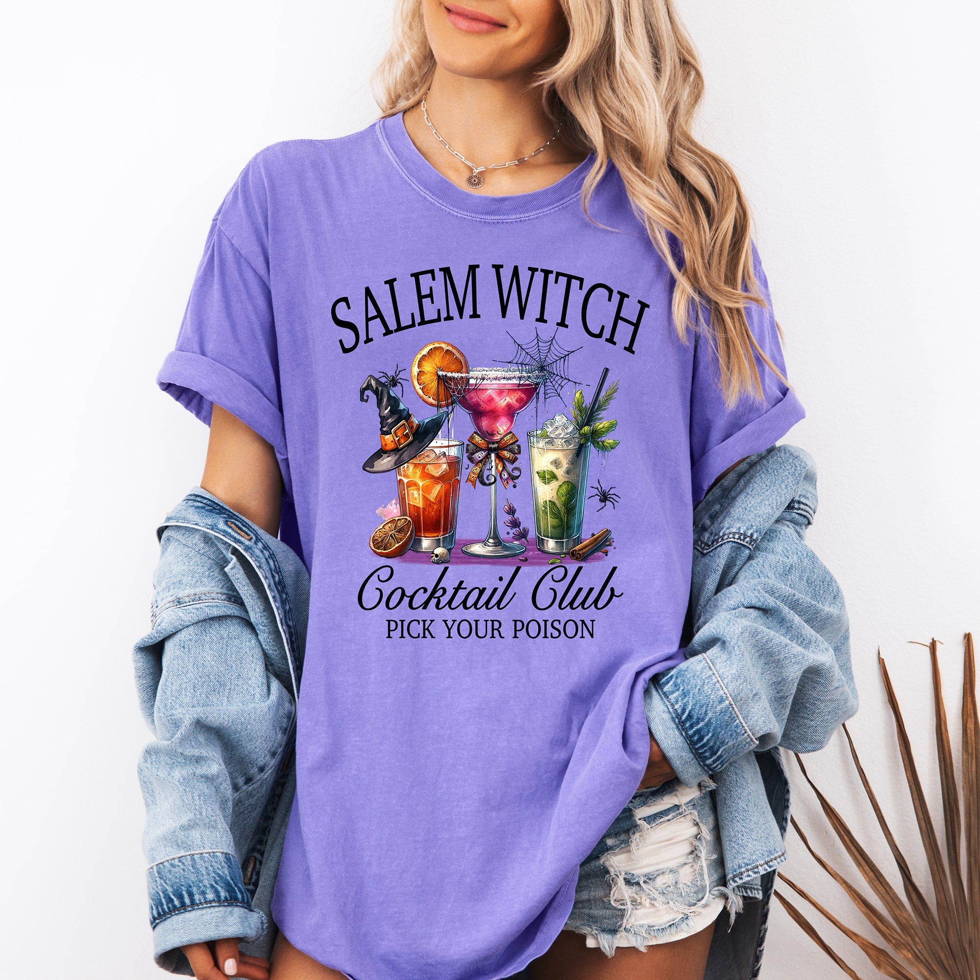 Salem Witch Cocktail Club Funny Halloween Drinks Party Limited Edition Comfort Colors Tee