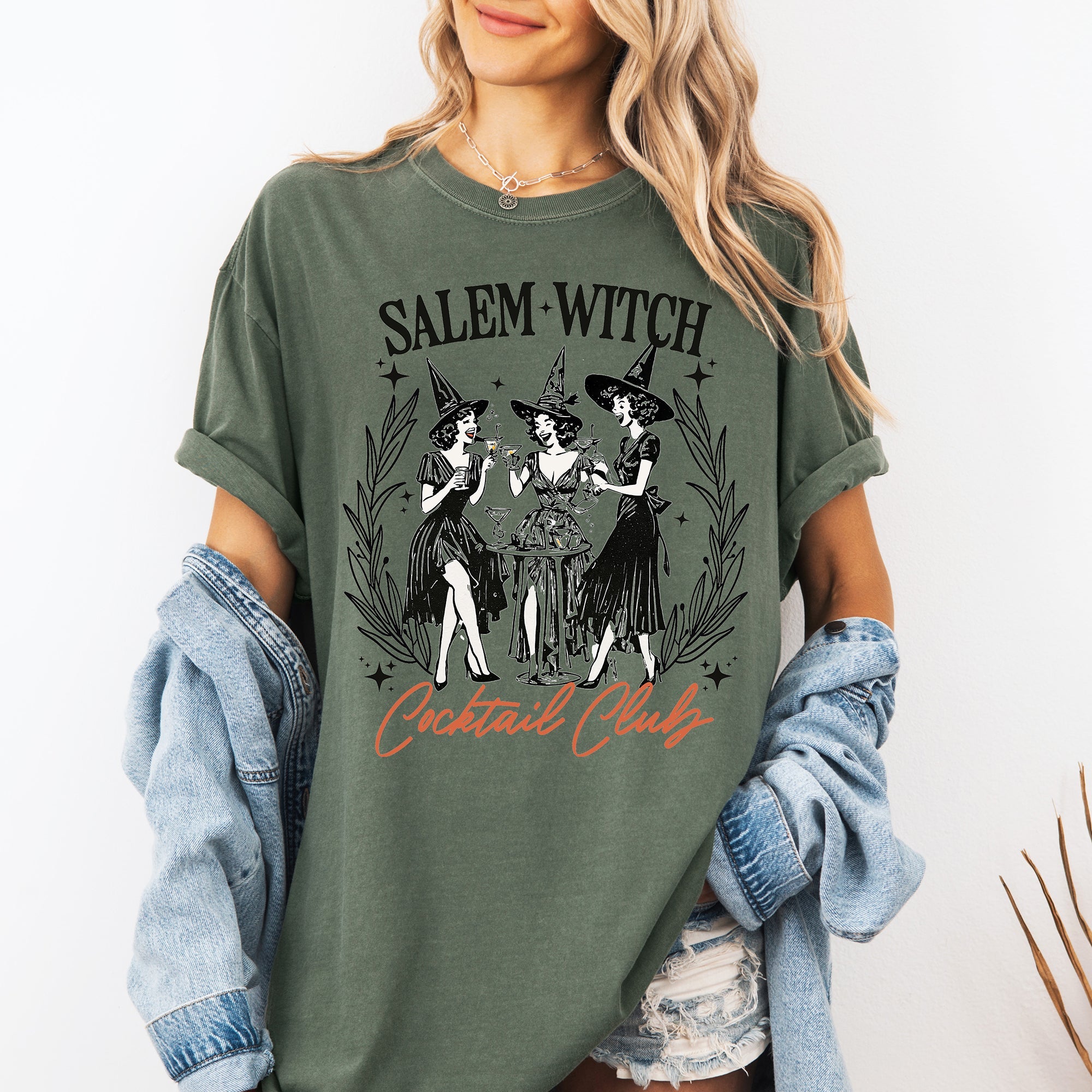 Salem Witch Cocktail Club All Hallows Eve Spooky Halloween Spirits Celebration Comfort Colors Tee