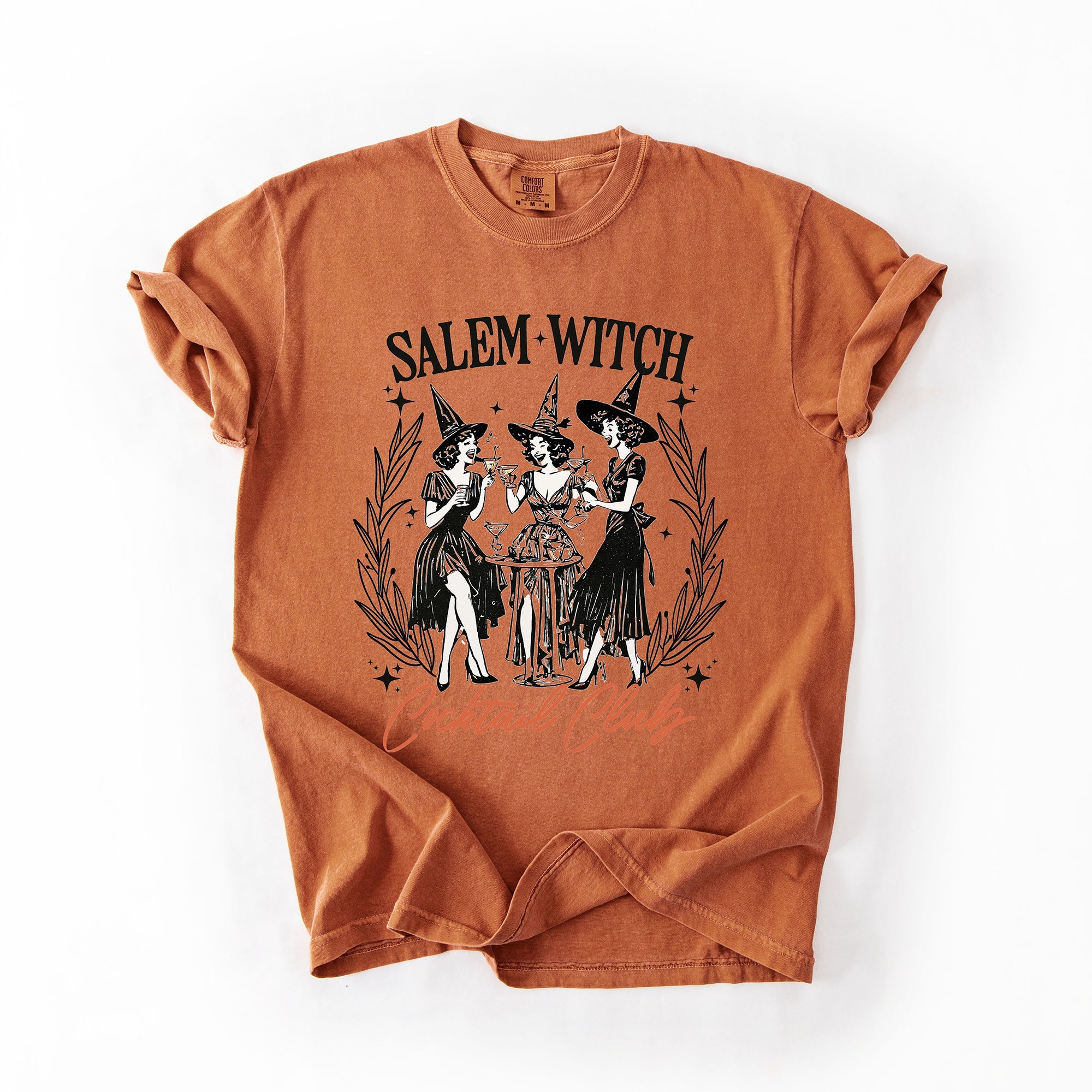 Salem Witch Cocktail Club All Hallows Eve Spooky Halloween Spirits Celebration Comfort Colors Tee