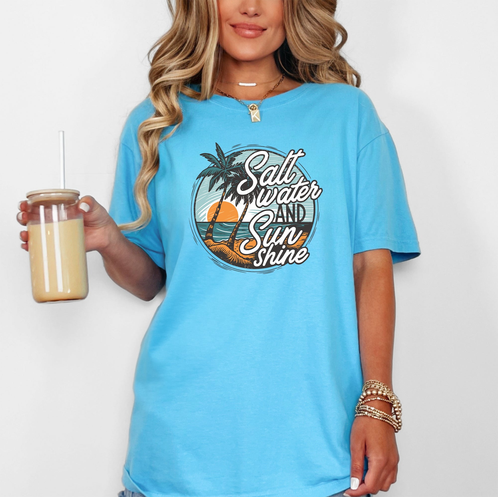 Salt Water And Sunshine Summer Beach Paradise Print And Seaside Vibes Comfort Colors Tee