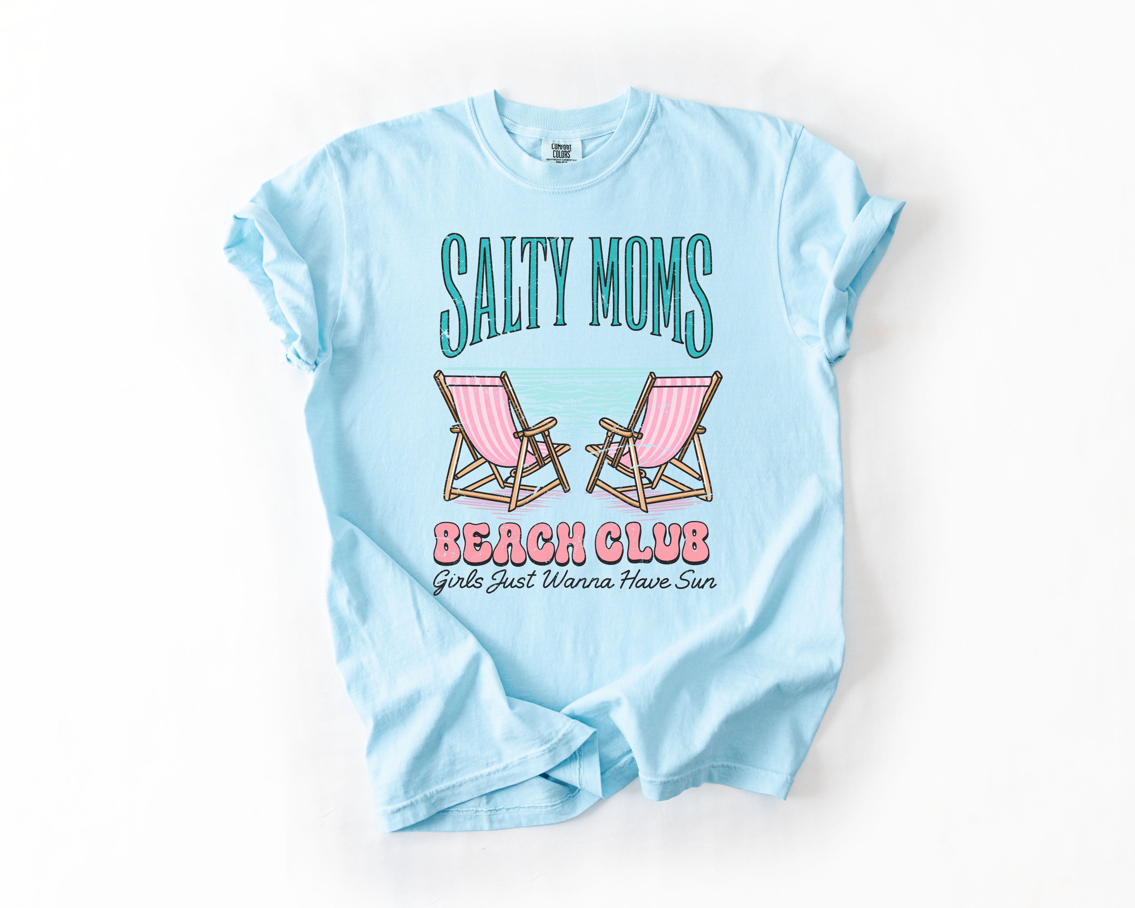 Salty Moms Beach Club Summer Beach Sea Life Outdoor Travel Western Country Comfort Colors Tee