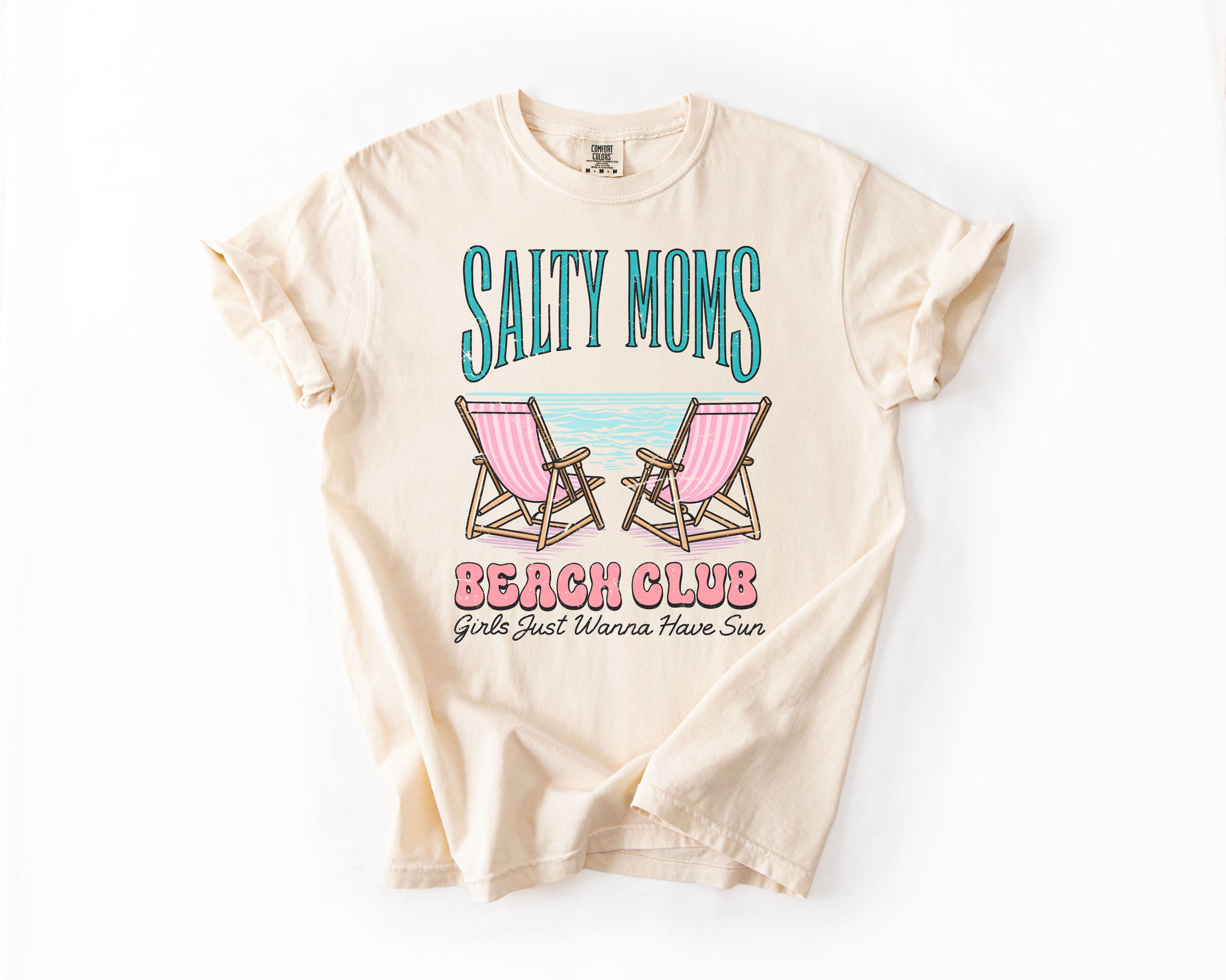 Salty Moms Beach Club Summer Beach Sea Life Outdoor Travel Western Country Comfort Colors Tee