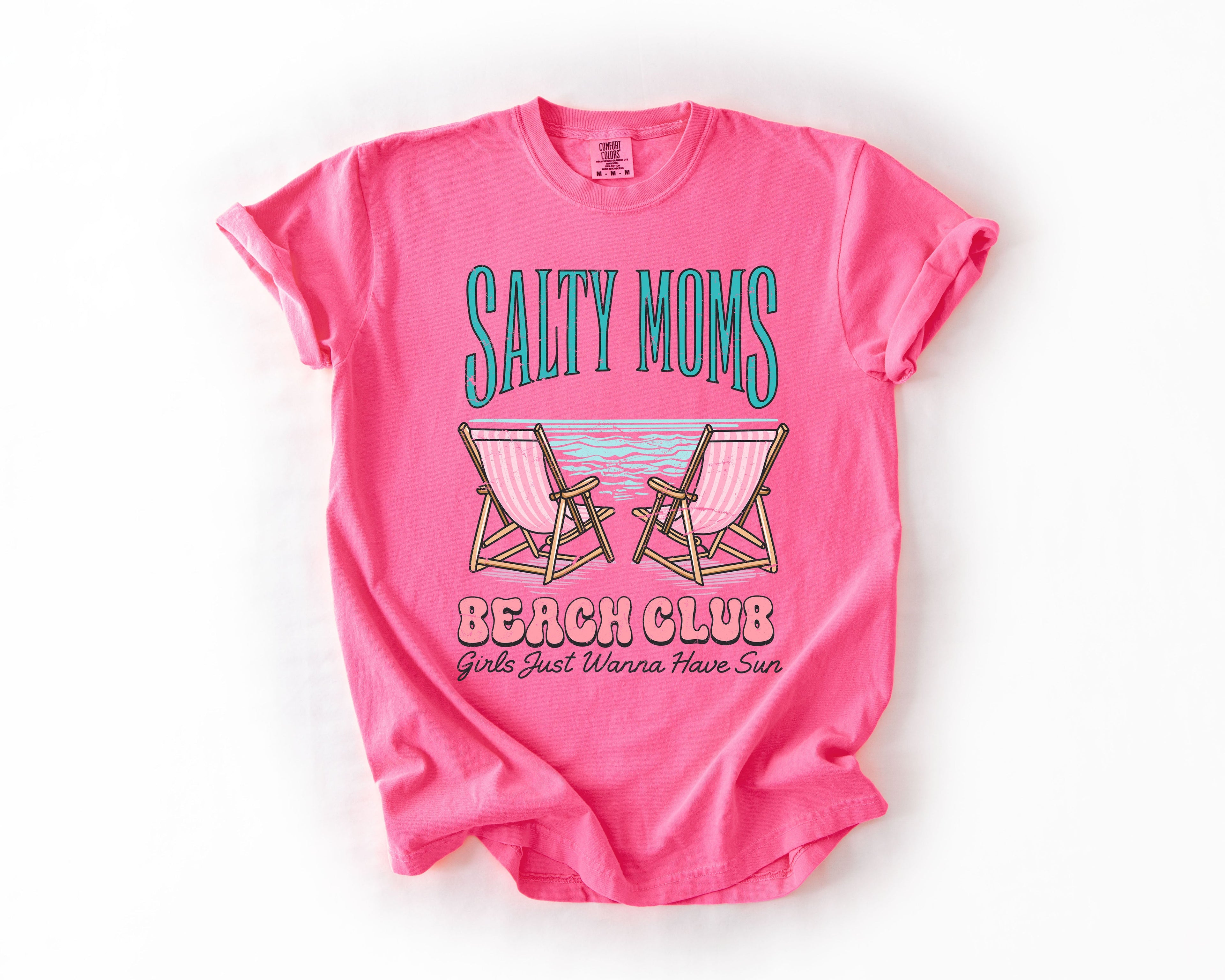 Salty Moms Beach Club Summer Beach Sea Life Outdoor Travel Western Country Comfort Colors Tee