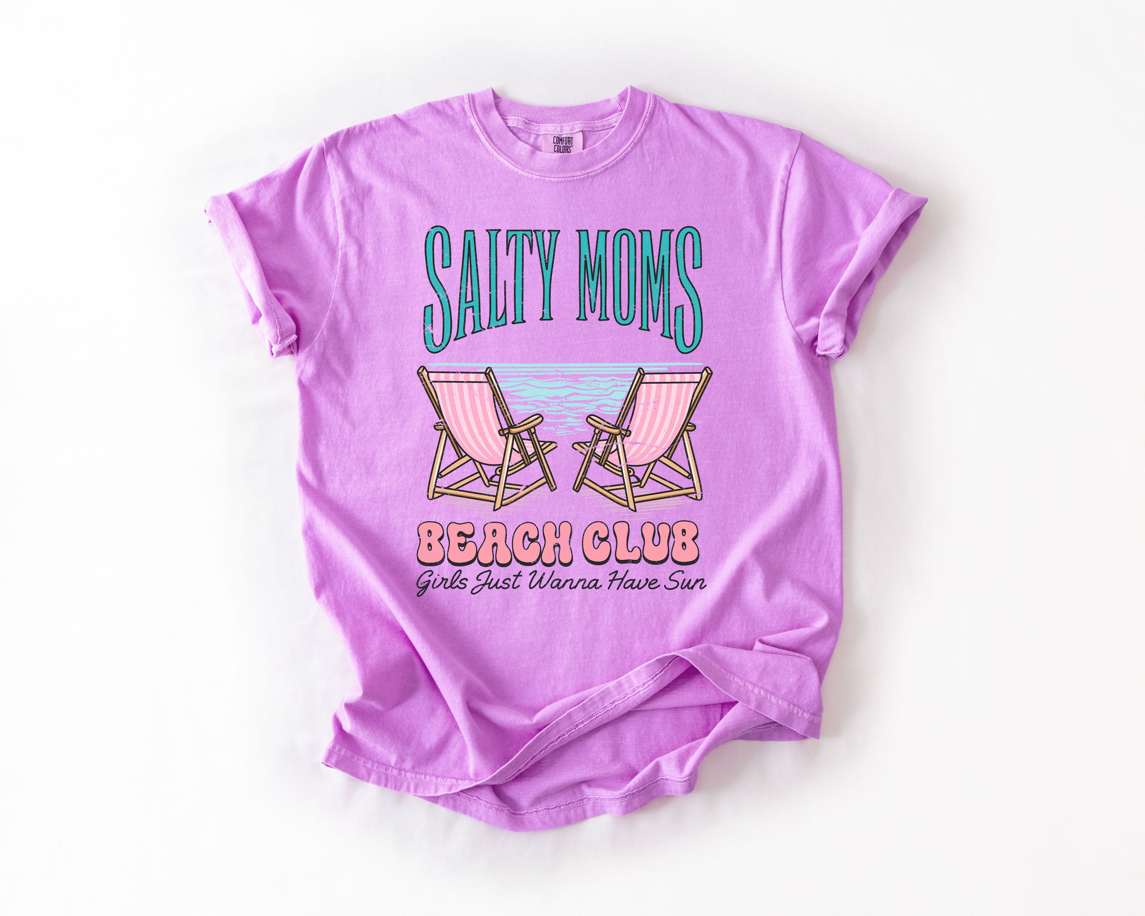 Salty Moms Beach Club Summer Beach Sea Life Outdoor Travel Western Country Comfort Colors Tee
