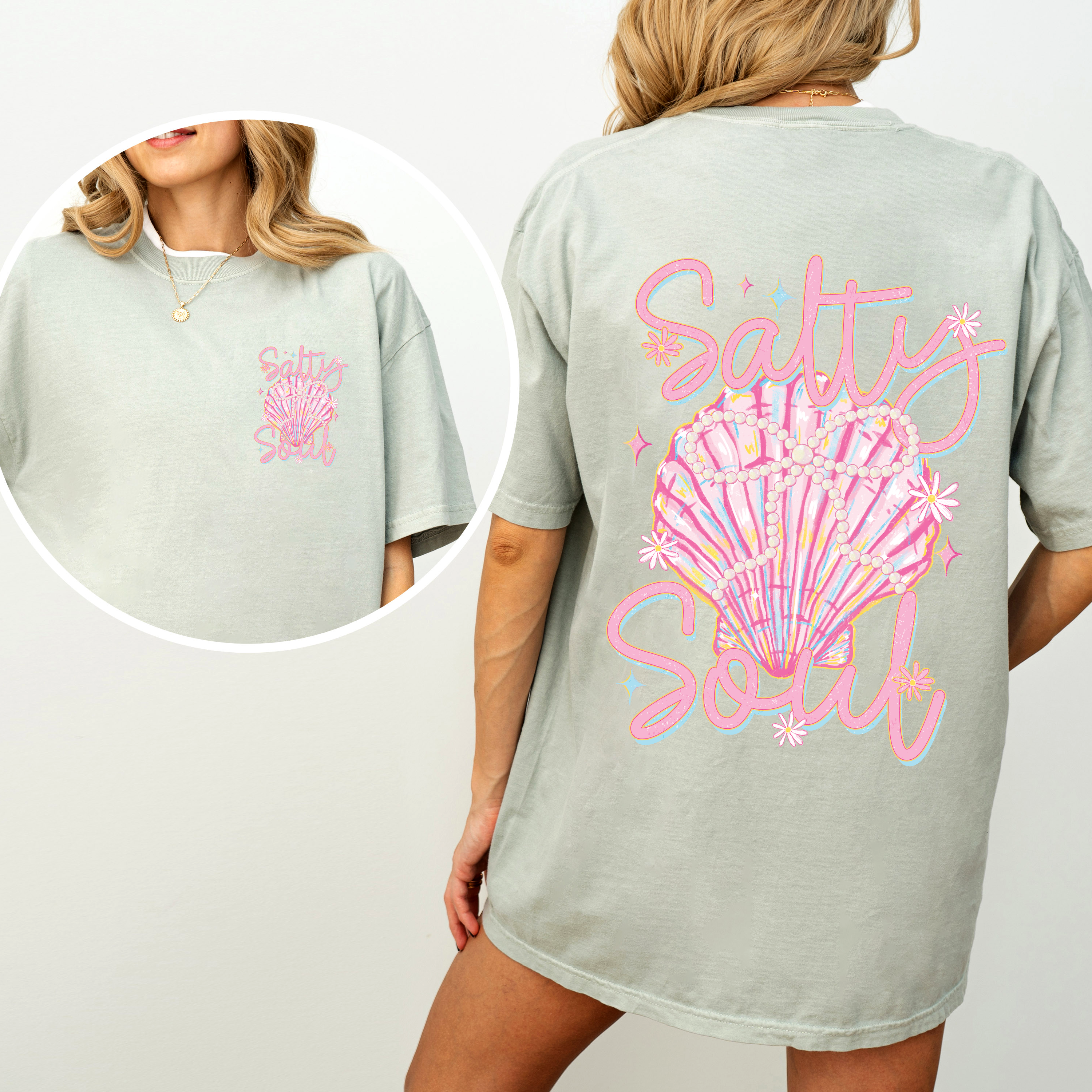 Salty Soul Beach Pearls Seashell Stay Salty Summer Vibes Coastal Paradise Comfort Colors Tee
