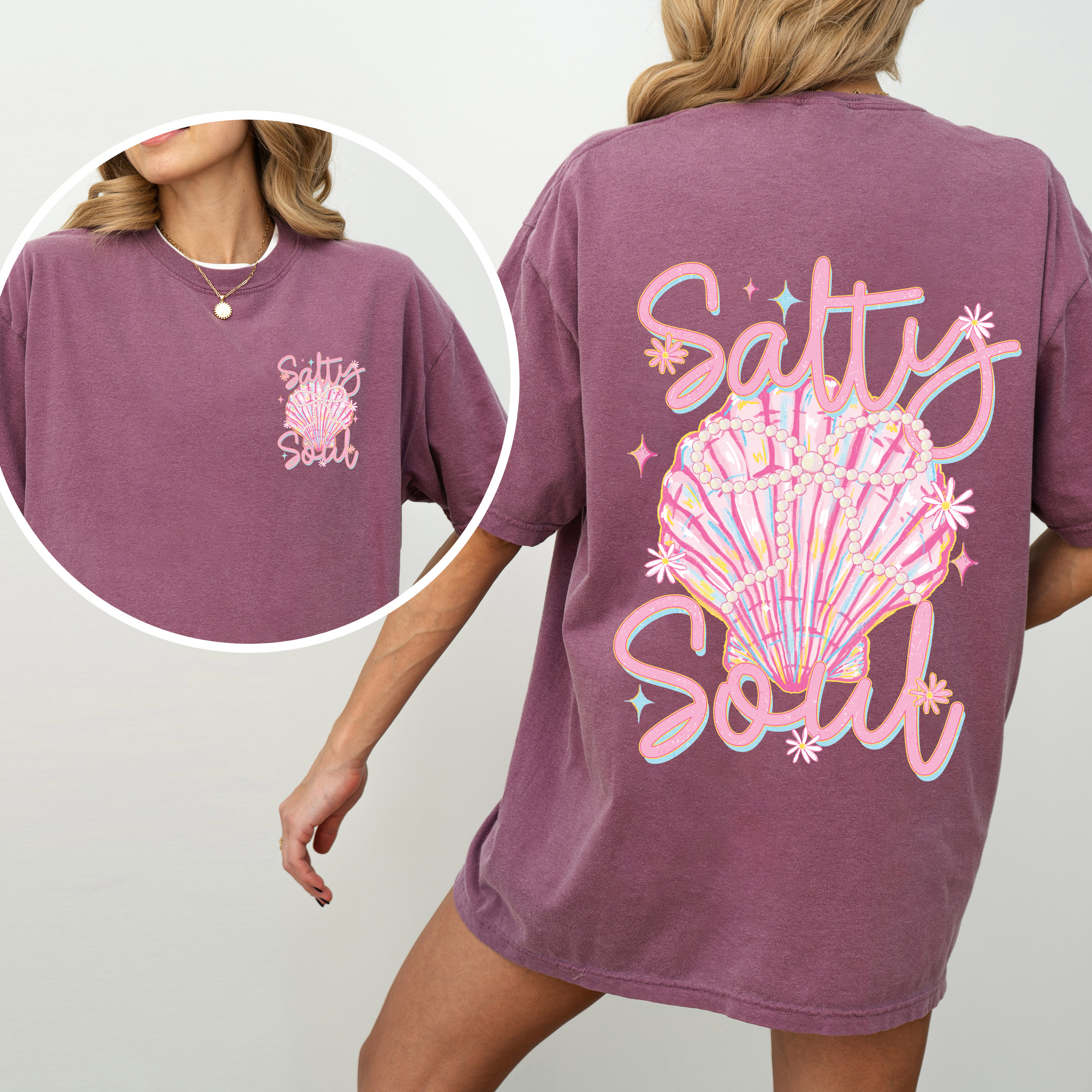 Salty Soul Beach Pearls Seashell Stay Salty Summer Vibes Coastal Paradise Comfort Colors Tee
