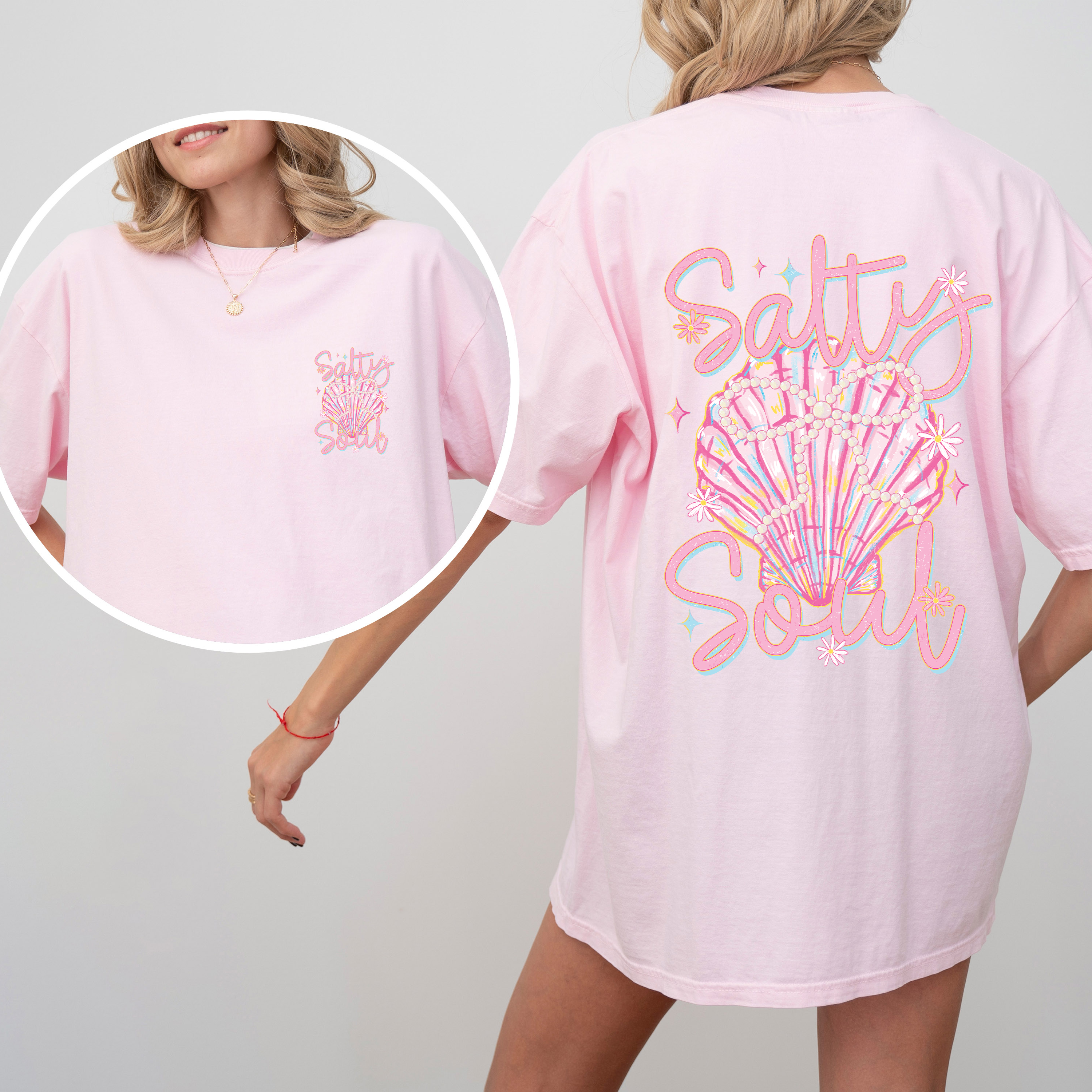 Salty Soul Beach Pearls Seashell Stay Salty Summer Vibes Coastal Paradise Comfort Colors Tee