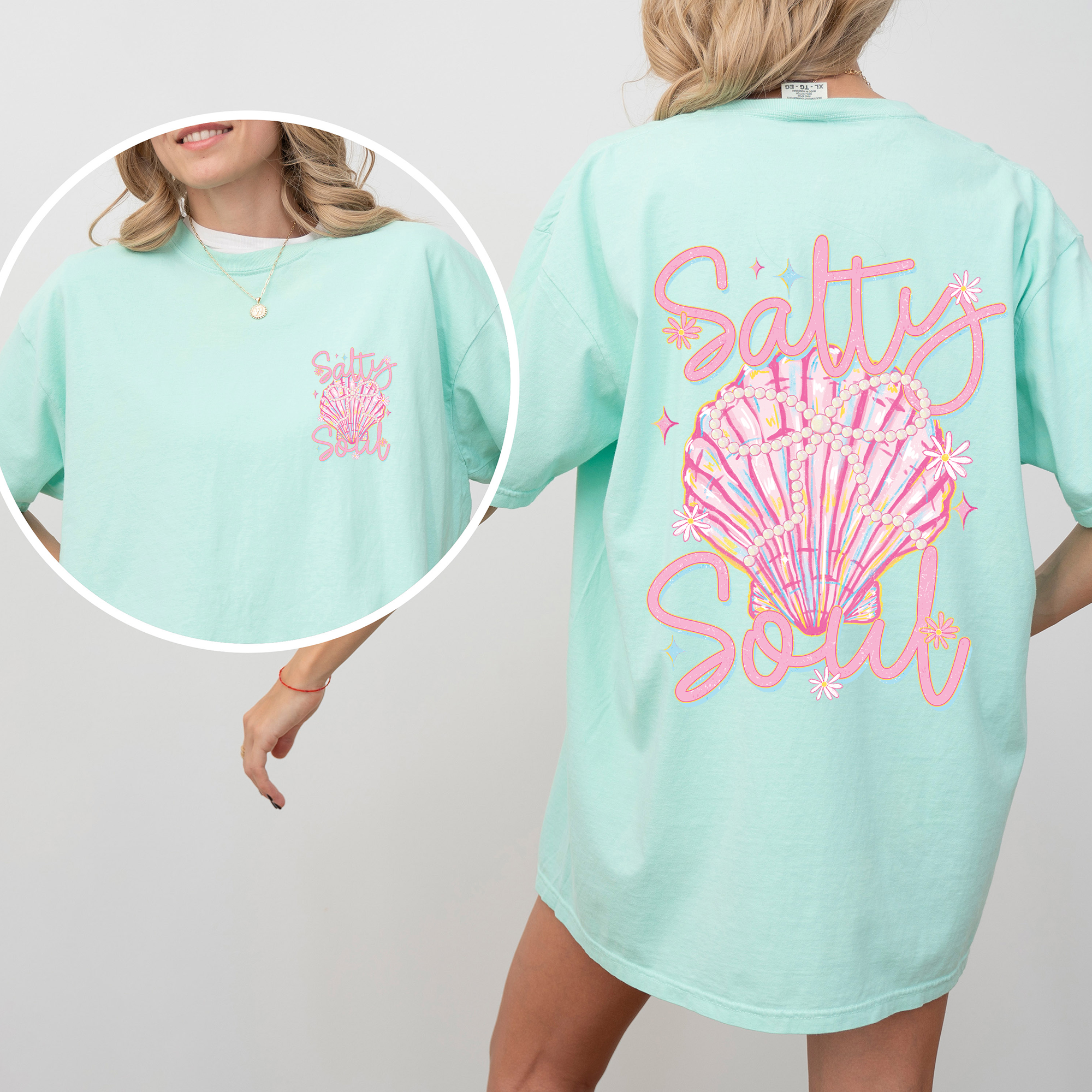 Salty Soul Beach Pearls Seashell Stay Salty Summer Vibes Coastal Paradise Comfort Colors Tee