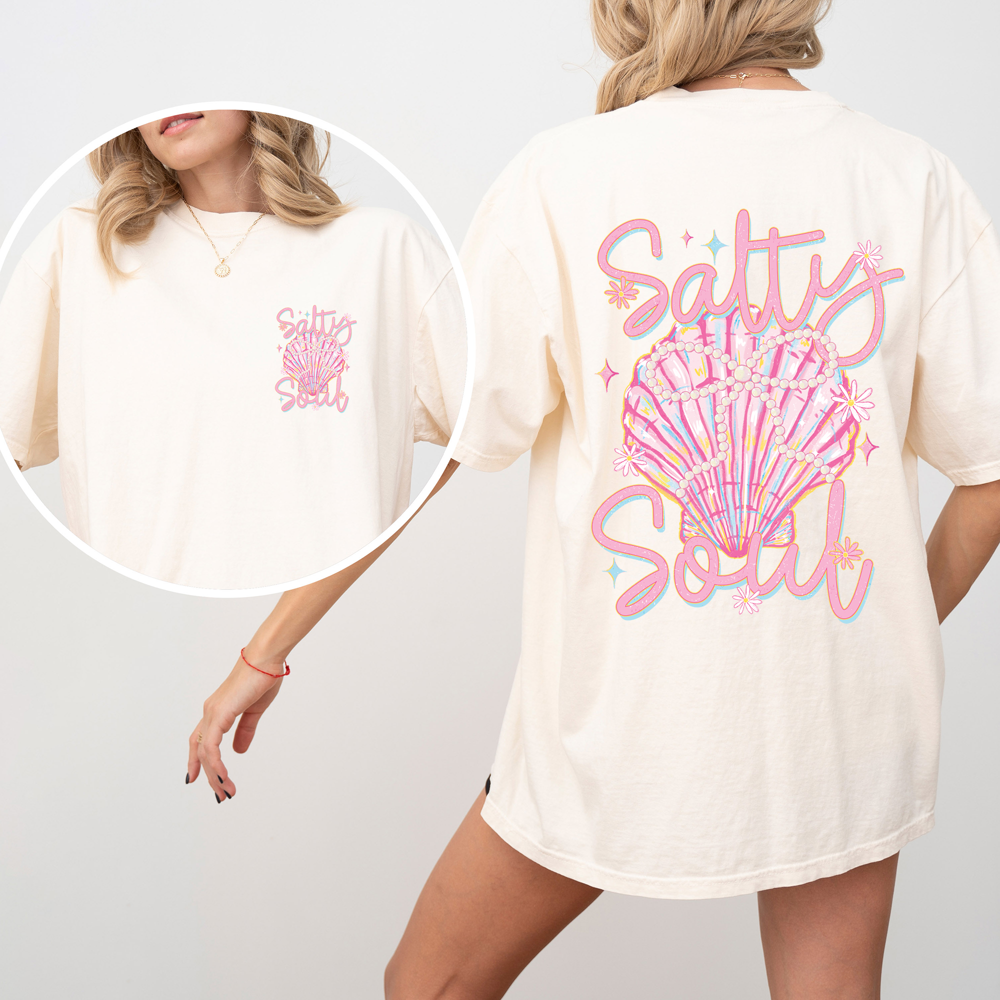 Salty Soul Beach Pearls Seashell Stay Salty Summer Vibes Coastal Paradise Comfort Colors Tee