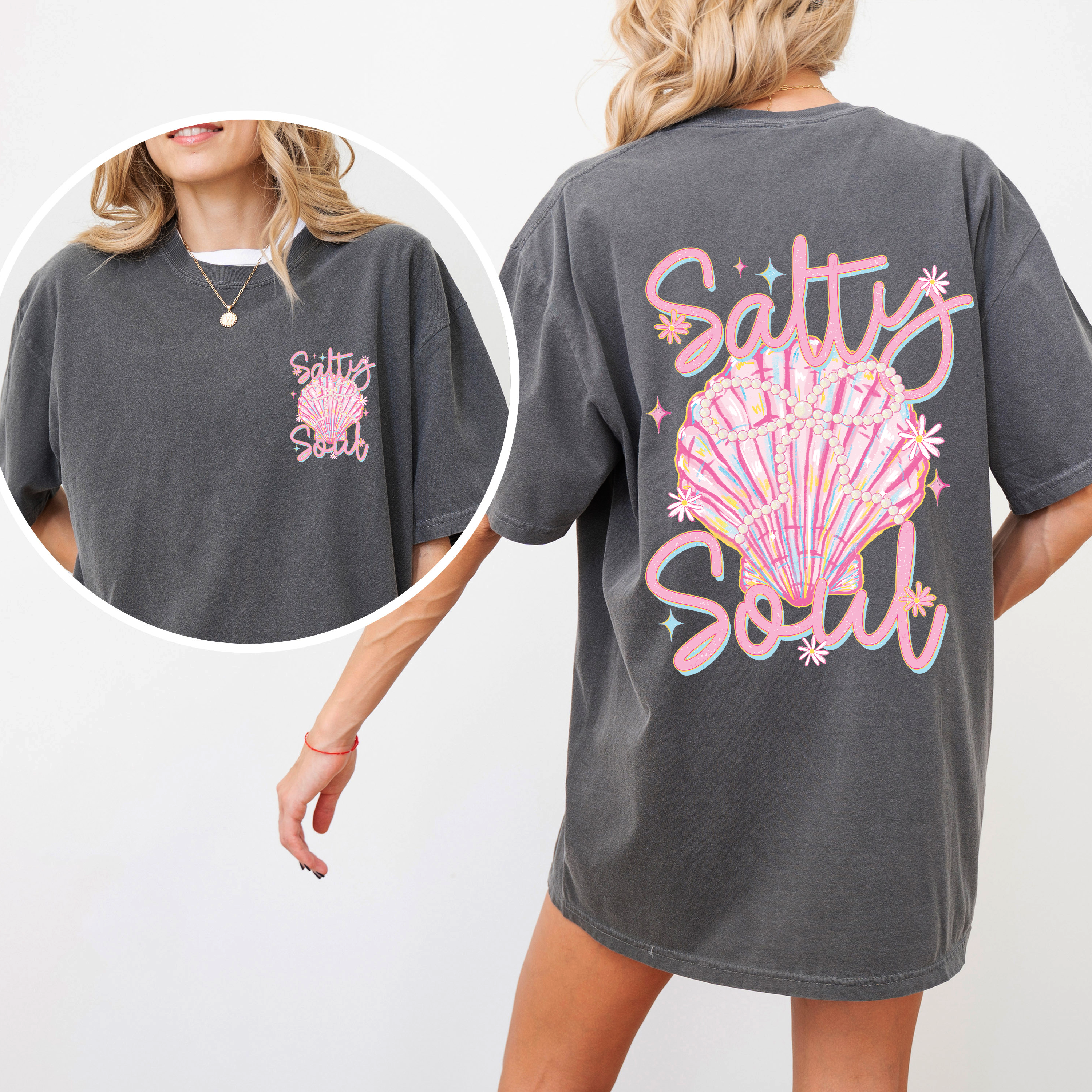 Salty Soul Beach Pearls Seashell Stay Salty Summer Vibes Coastal Paradise Comfort Colors Tee